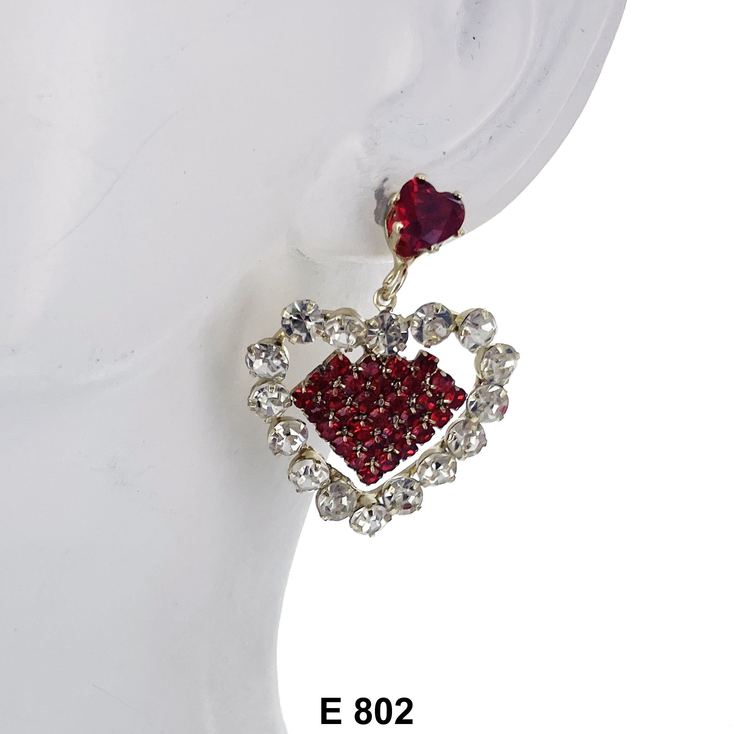 Double Heart Stud Stoned Earring E 802