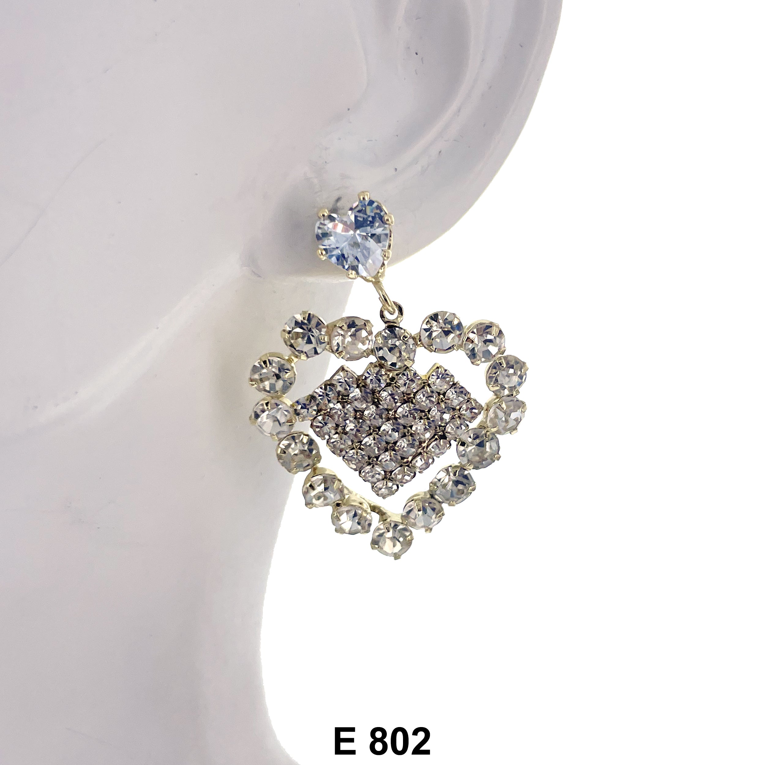 Double Heart Stud Stoned Earring E 802