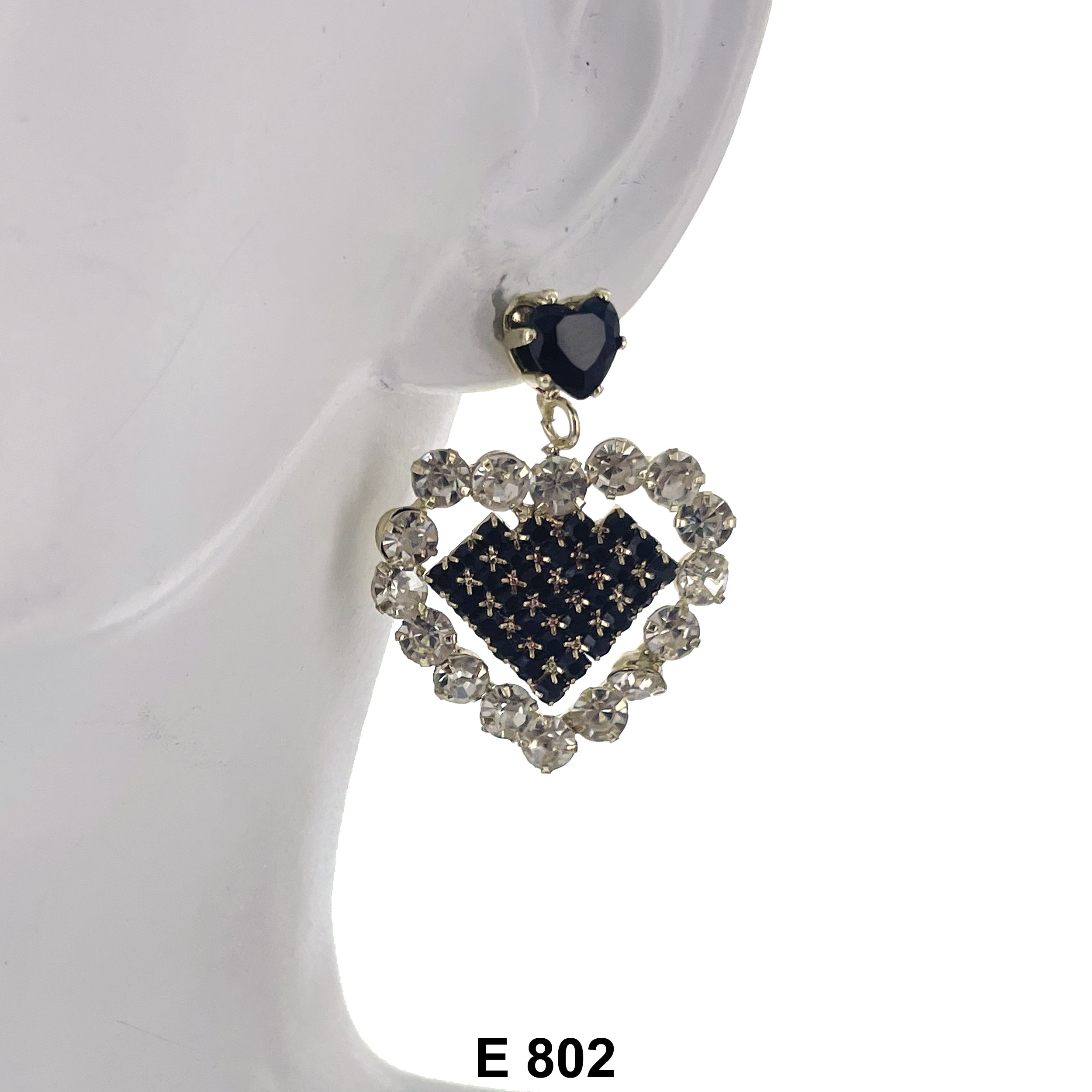 Double Heart Stud Stoned Earring E 802