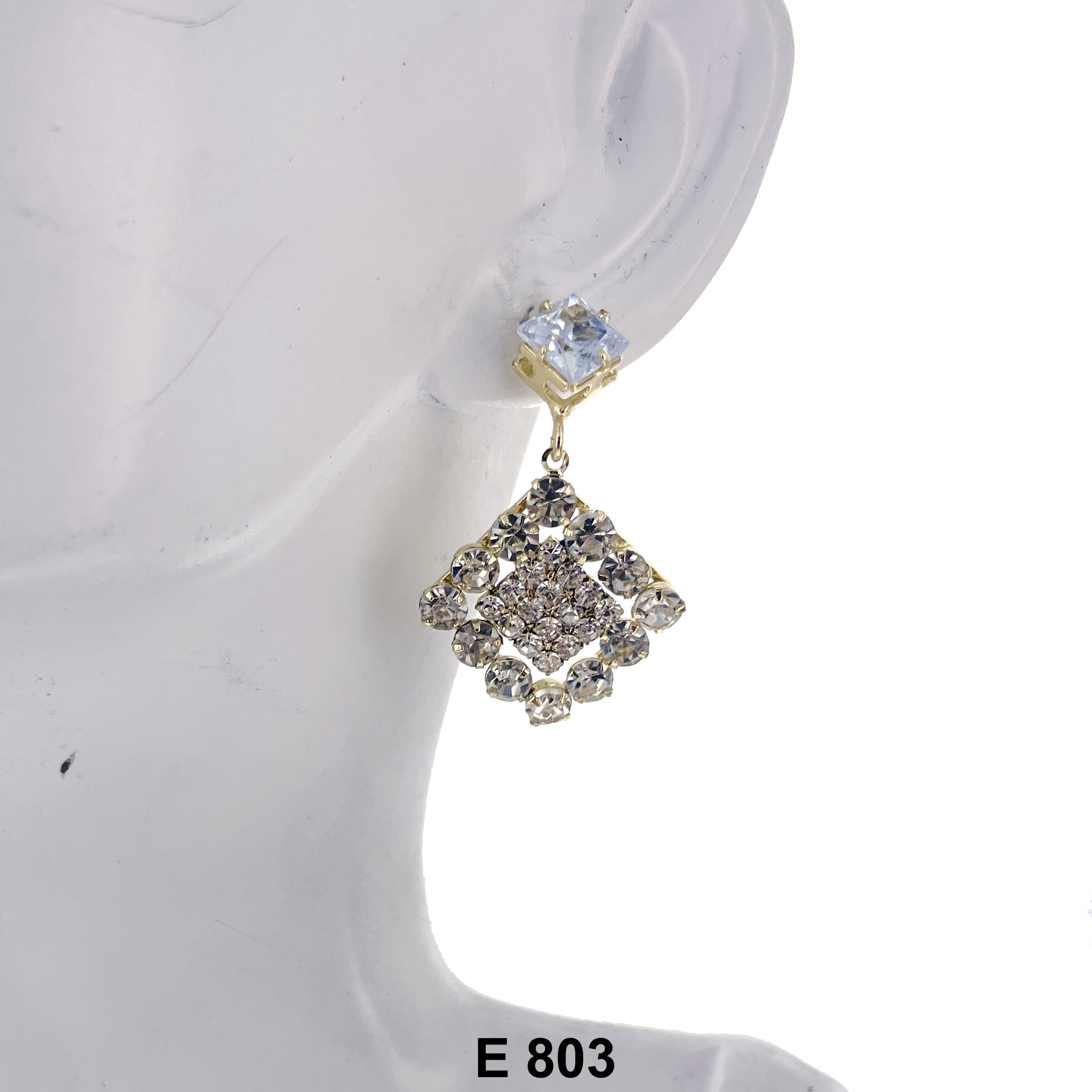 Double Diamond Stud Stoned Earring E 803