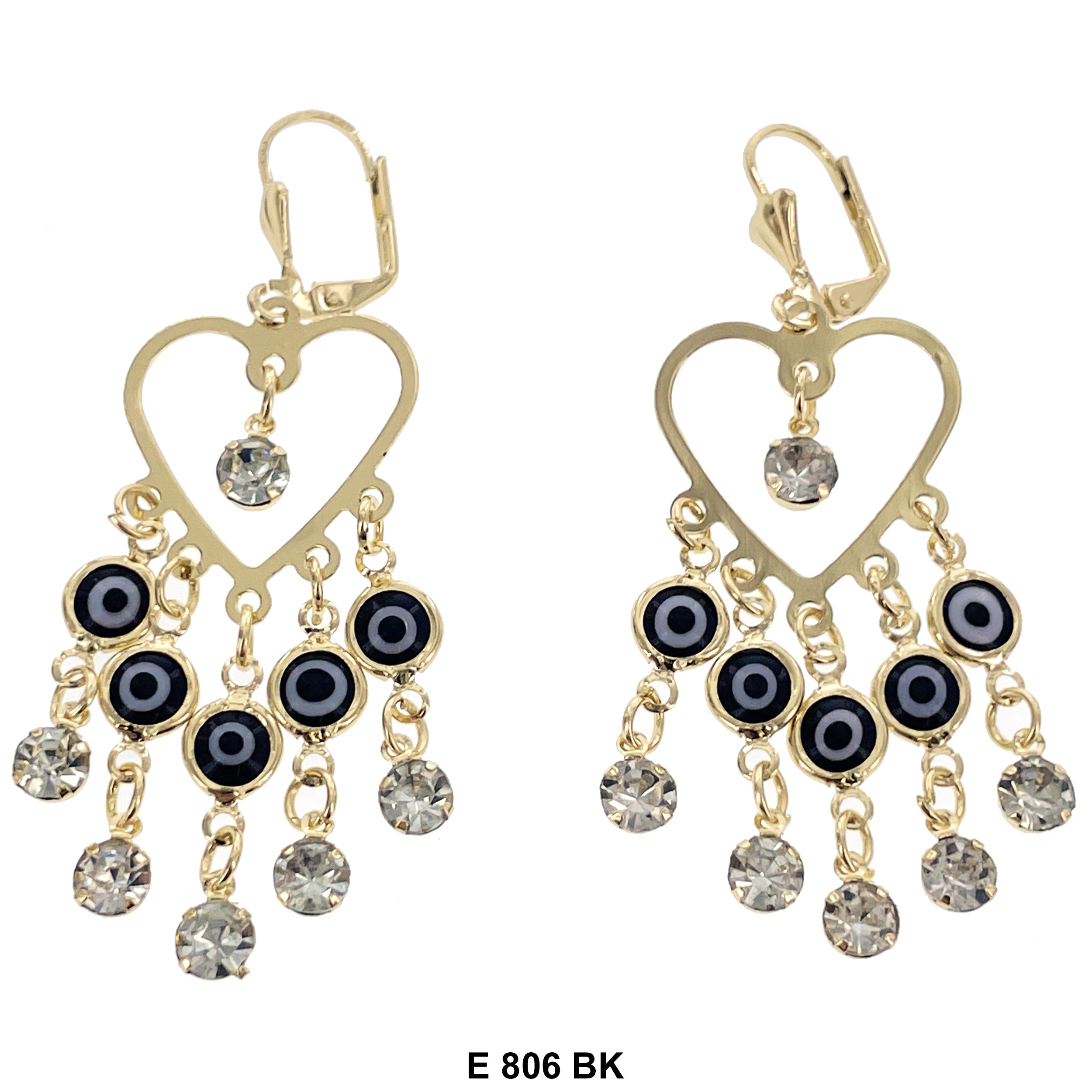 Duck Paw Heart Evil Eye Hanging Earrings E 806 BK