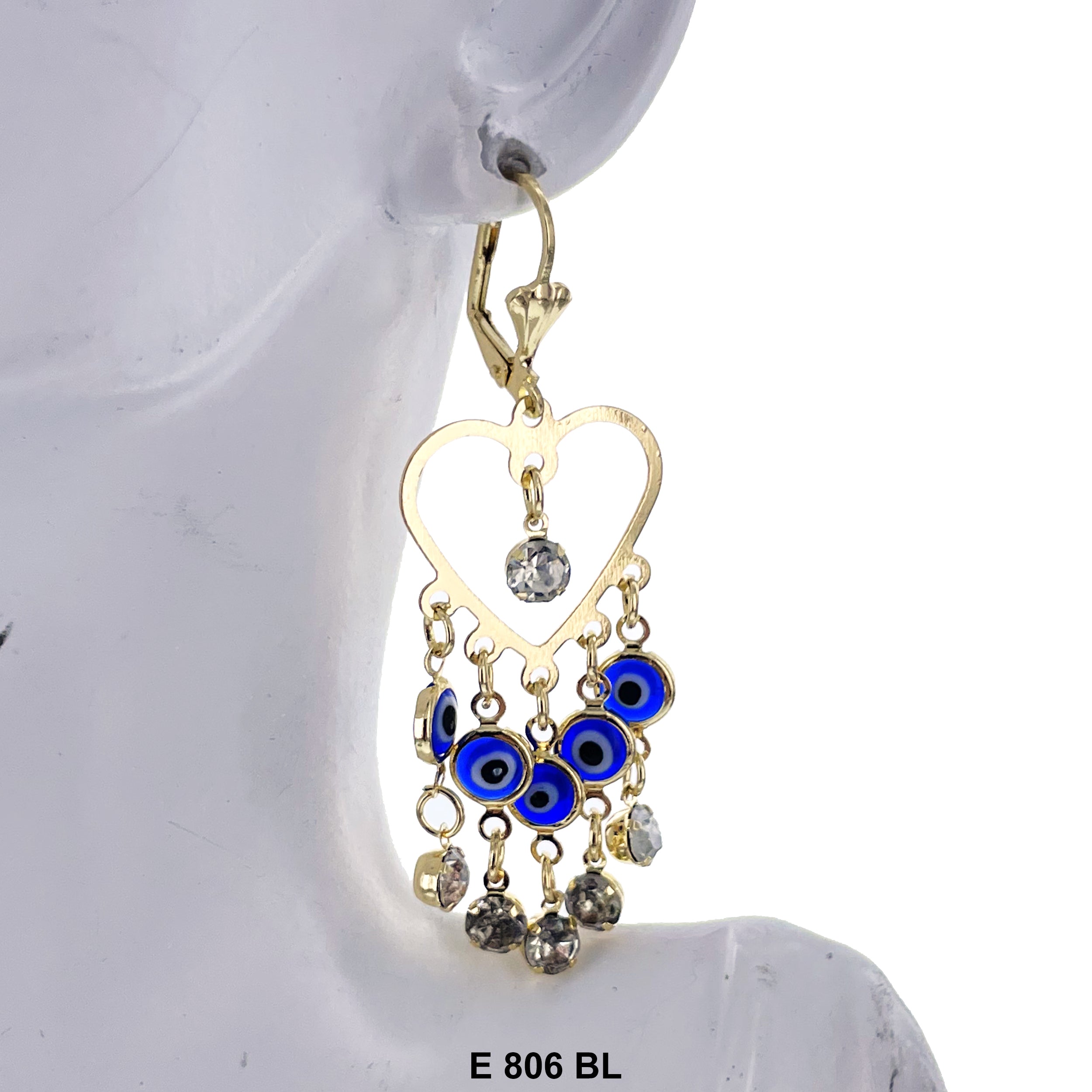 Duck Paw Heart Evil Eye Hanging Earrings E 806 BL