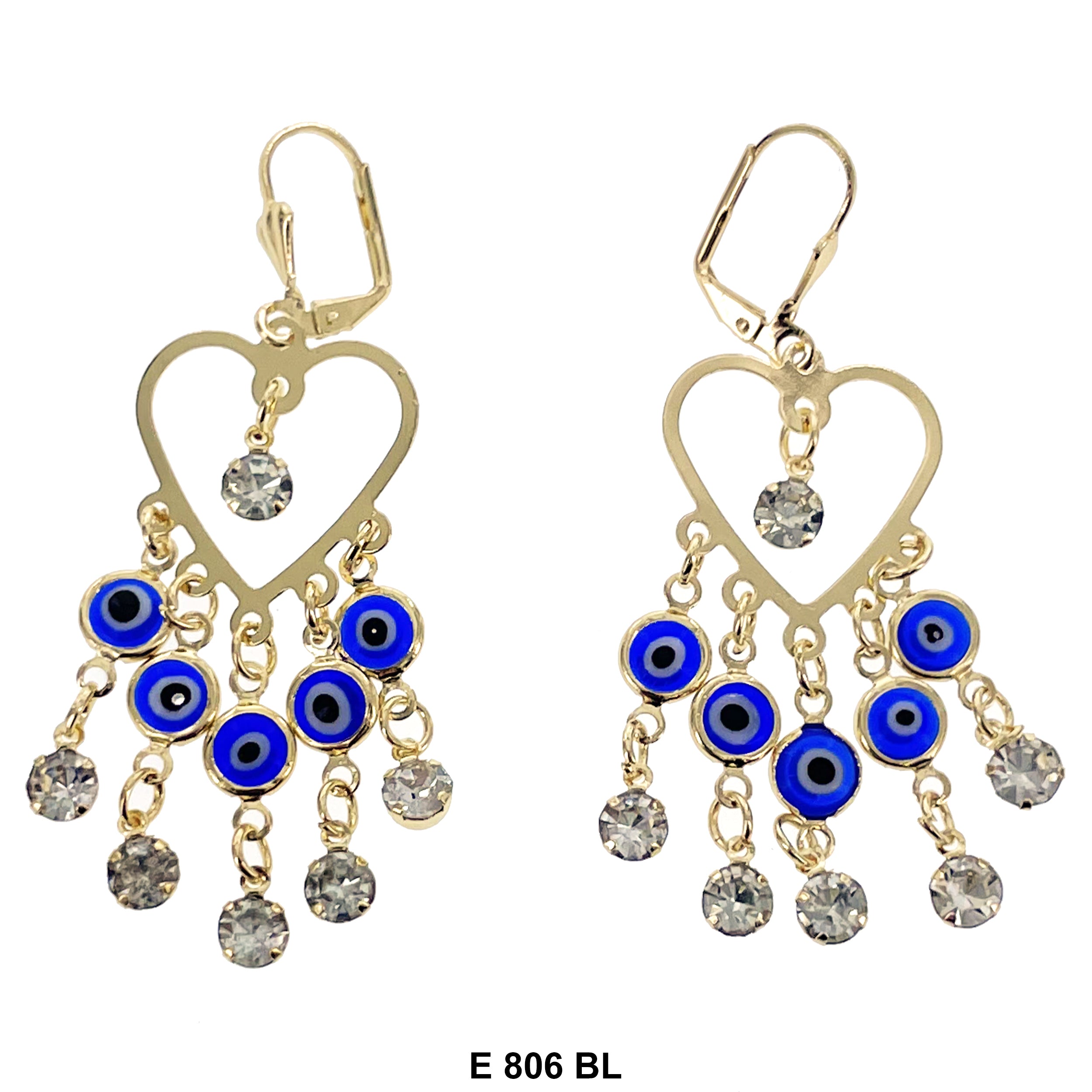 Duck Paw Heart Evil Eye Hanging Earrings E 806 BL