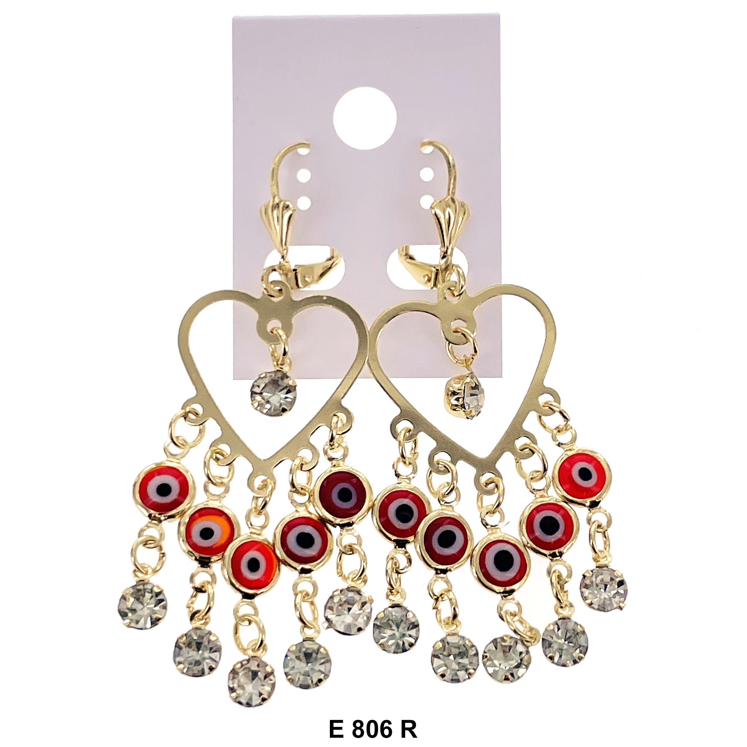 Duck Paw Heart Evil Eye Hanging Earrings E 806 R