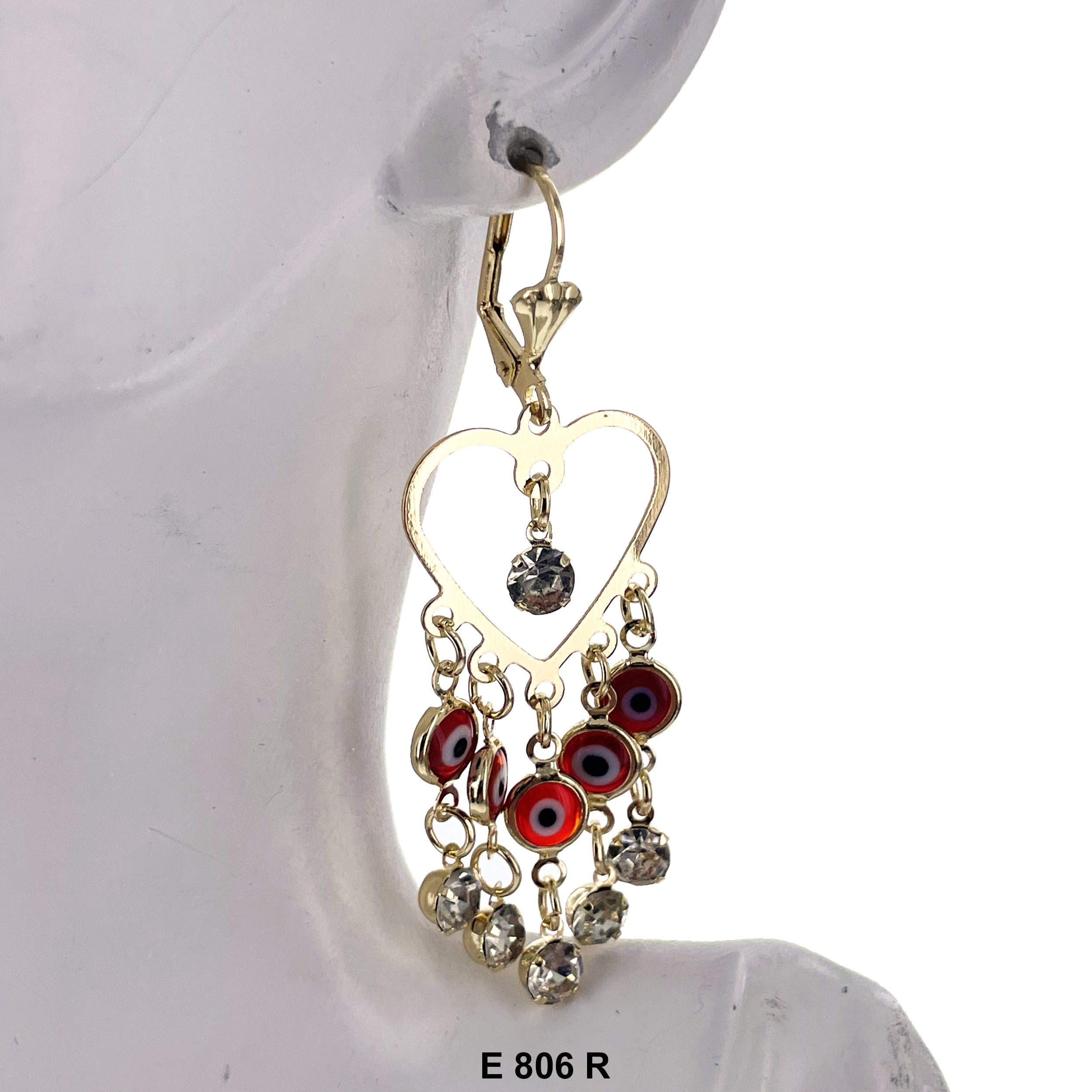 Duck Paw Heart Evil Eye Hanging Earrings E 806 R