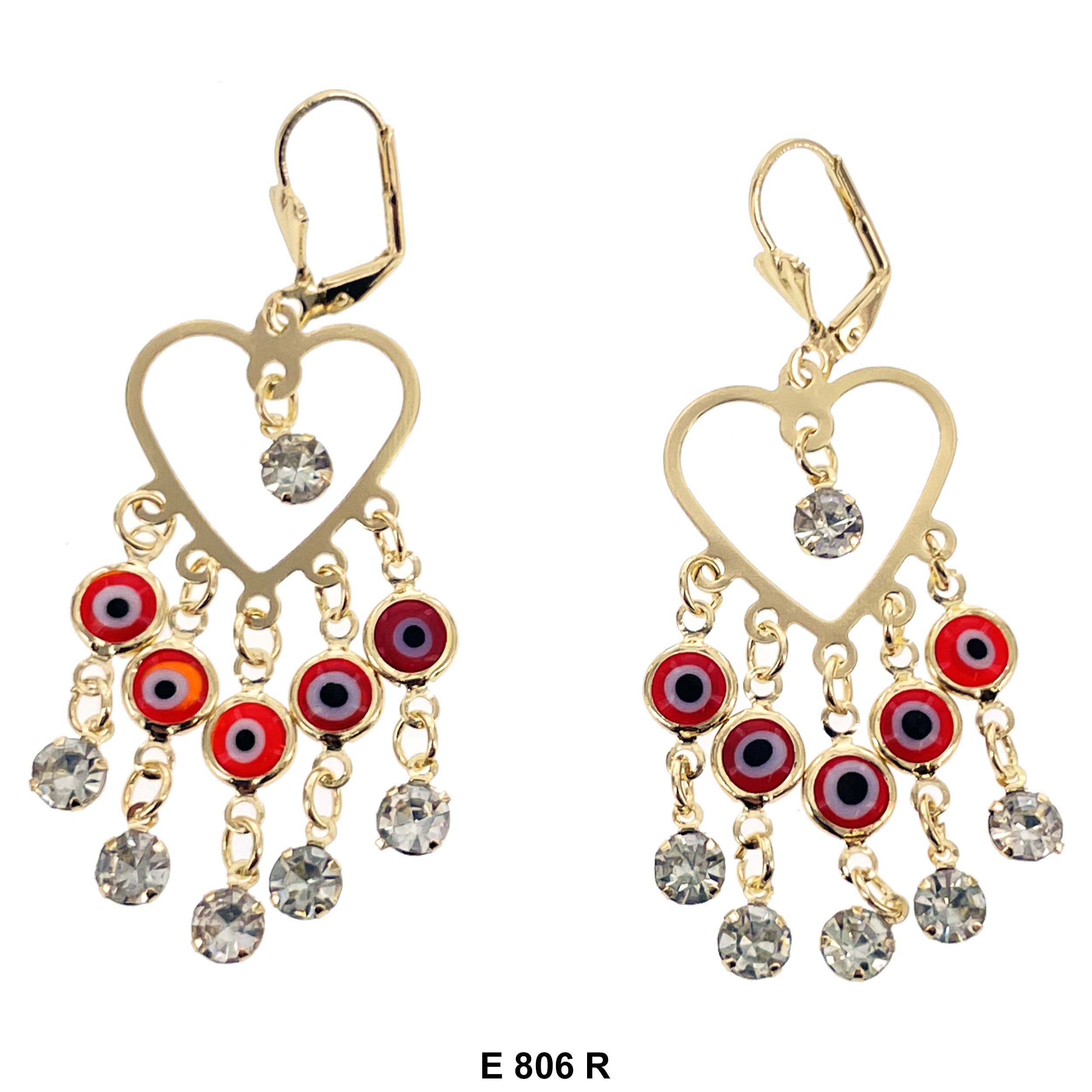 Duck Paw Heart Evil Eye Hanging Earrings E 806 R