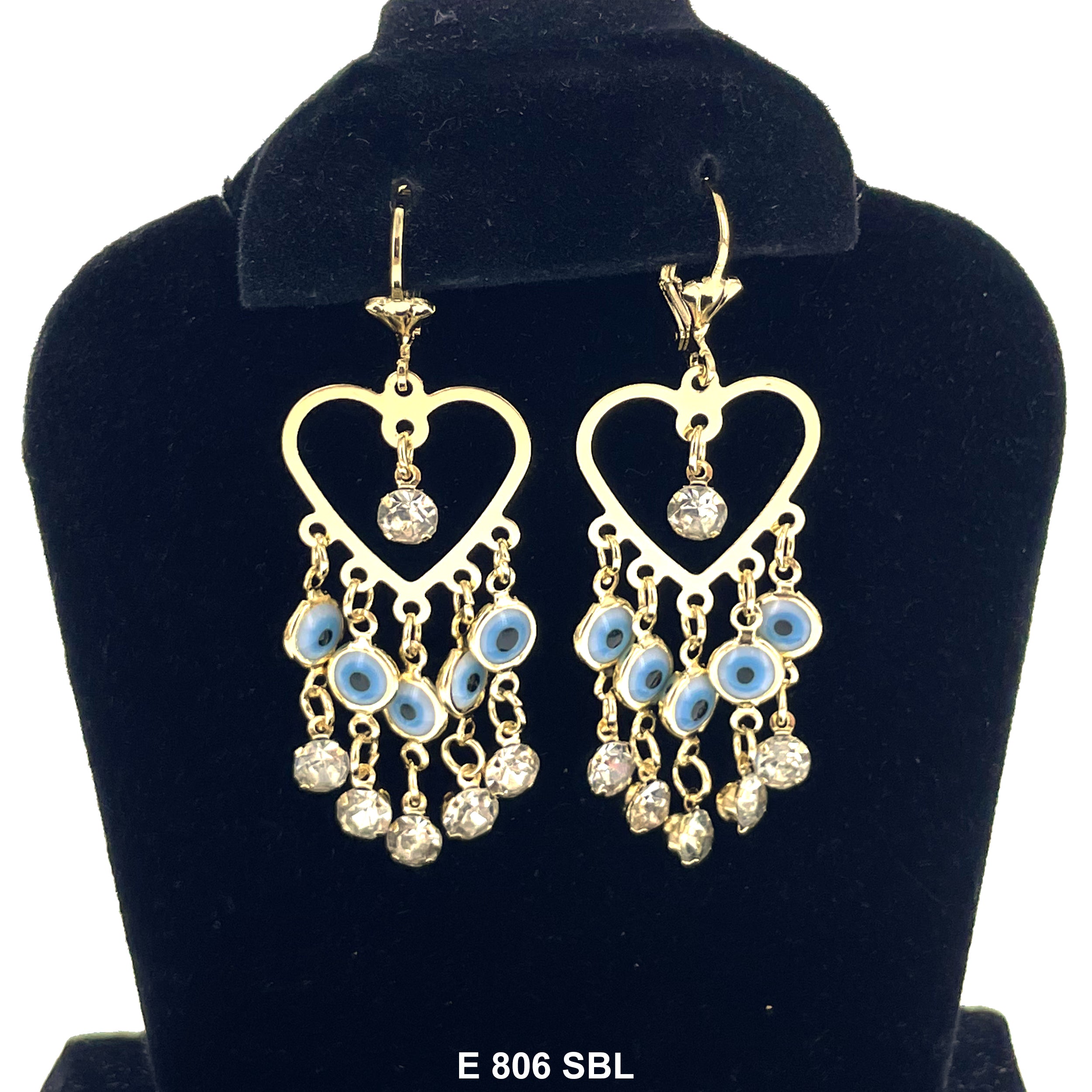 Duck Paw Heart Evil Eye Hanging Earrings E 806 SBL