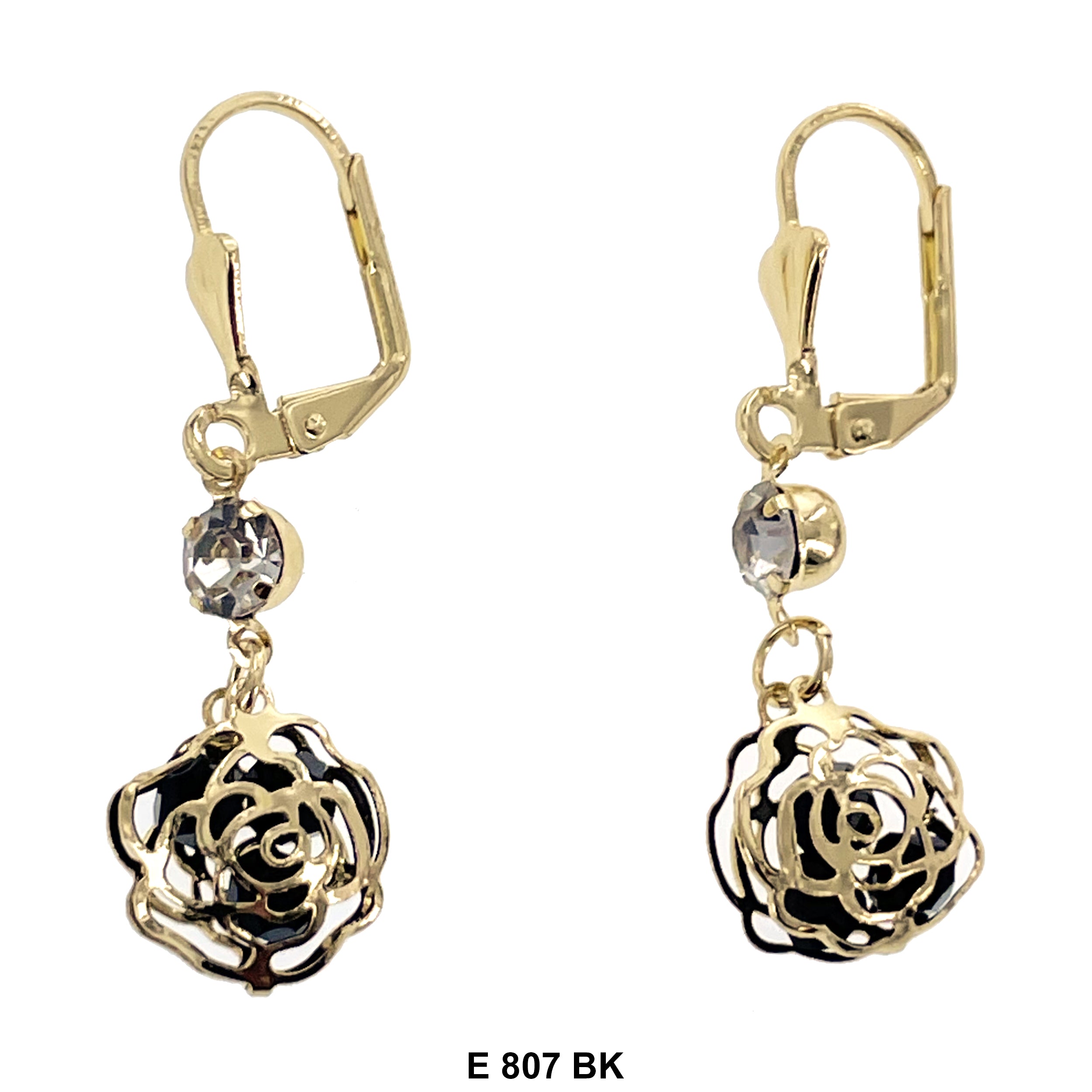 Duck Paw Flower Hanging Earrings E 807 BK