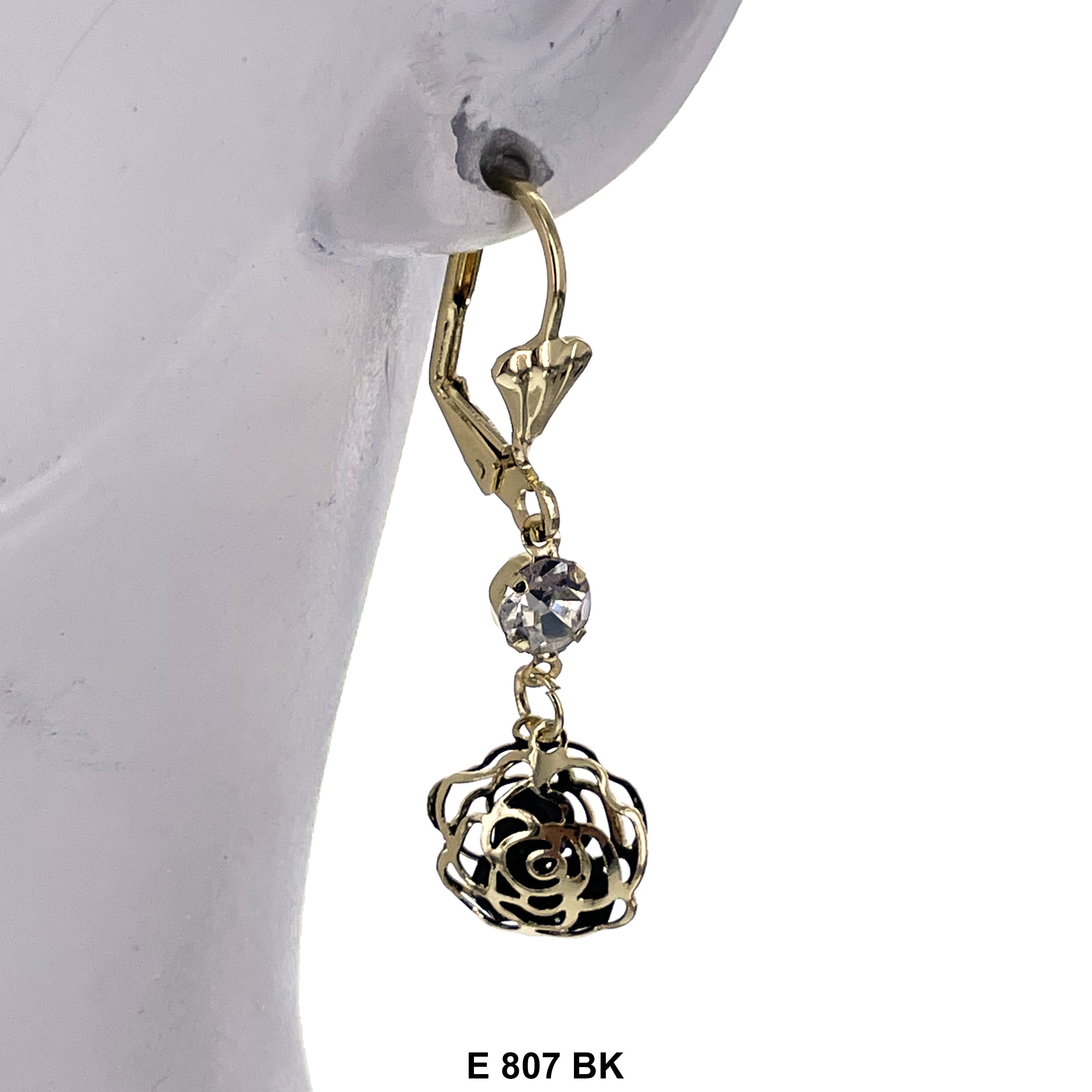 Duck Paw Flower Hanging Earrings E 807 BK