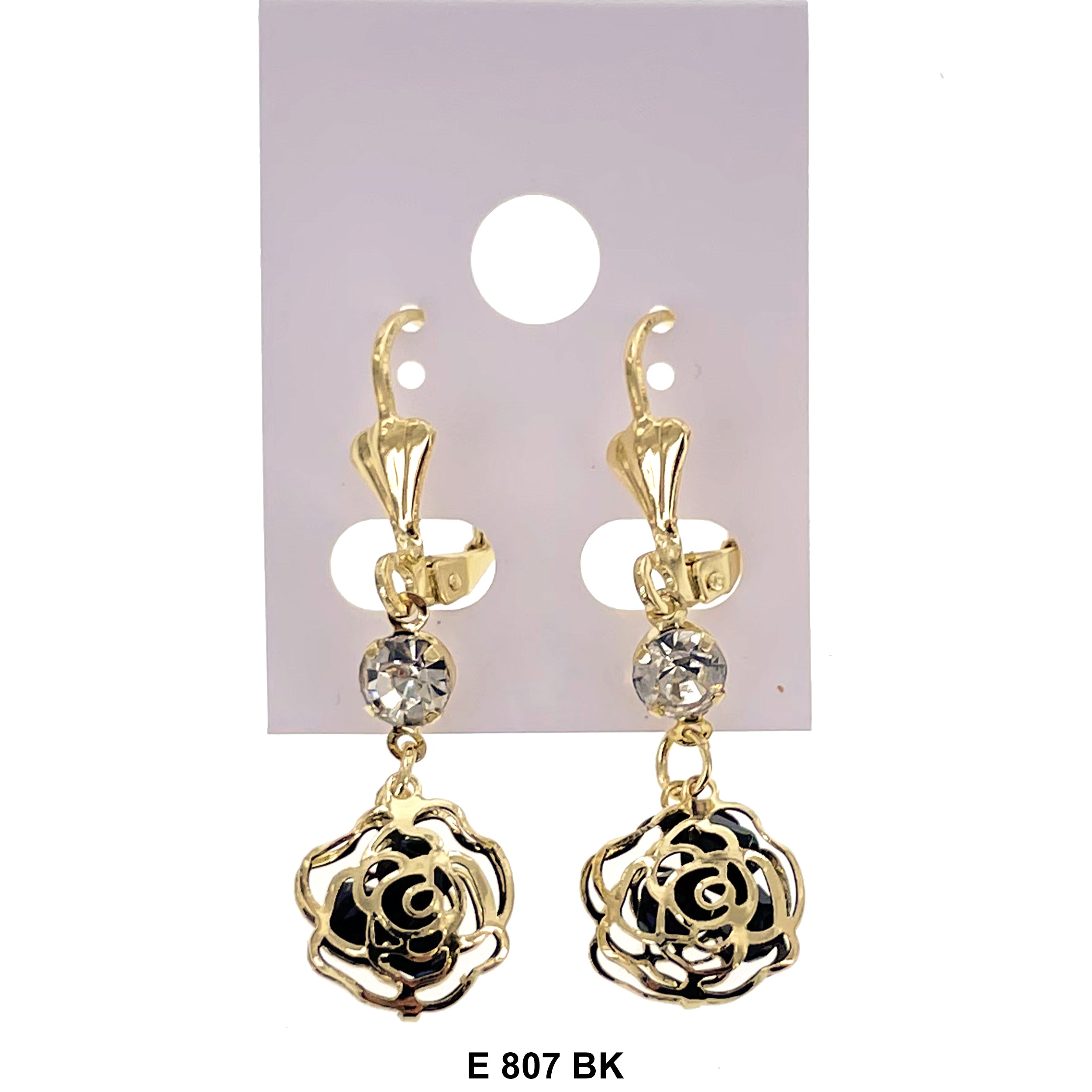 Duck Paw Flower Hanging Earrings E 807 BK