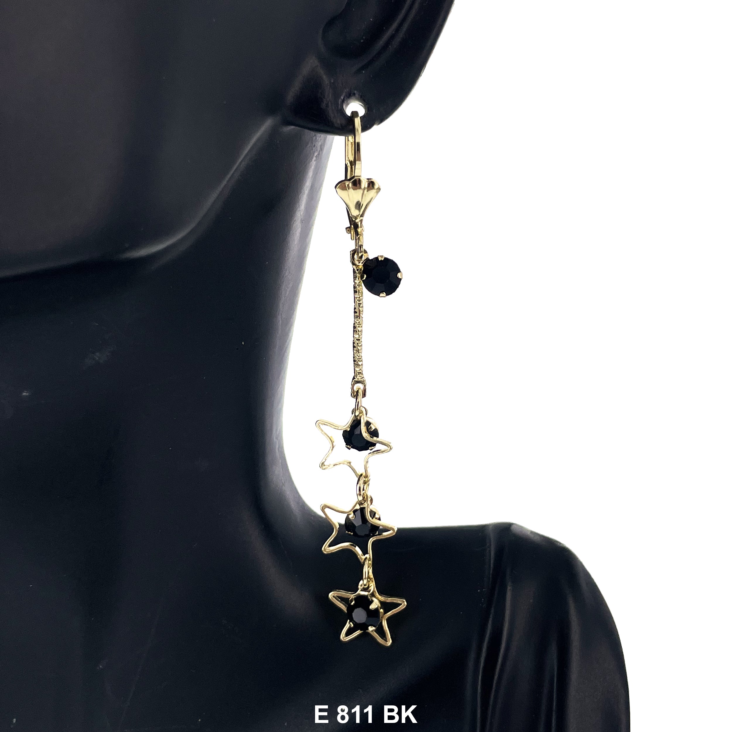 Duck Paw Stars Stone Hanging Earrings E 811 BK