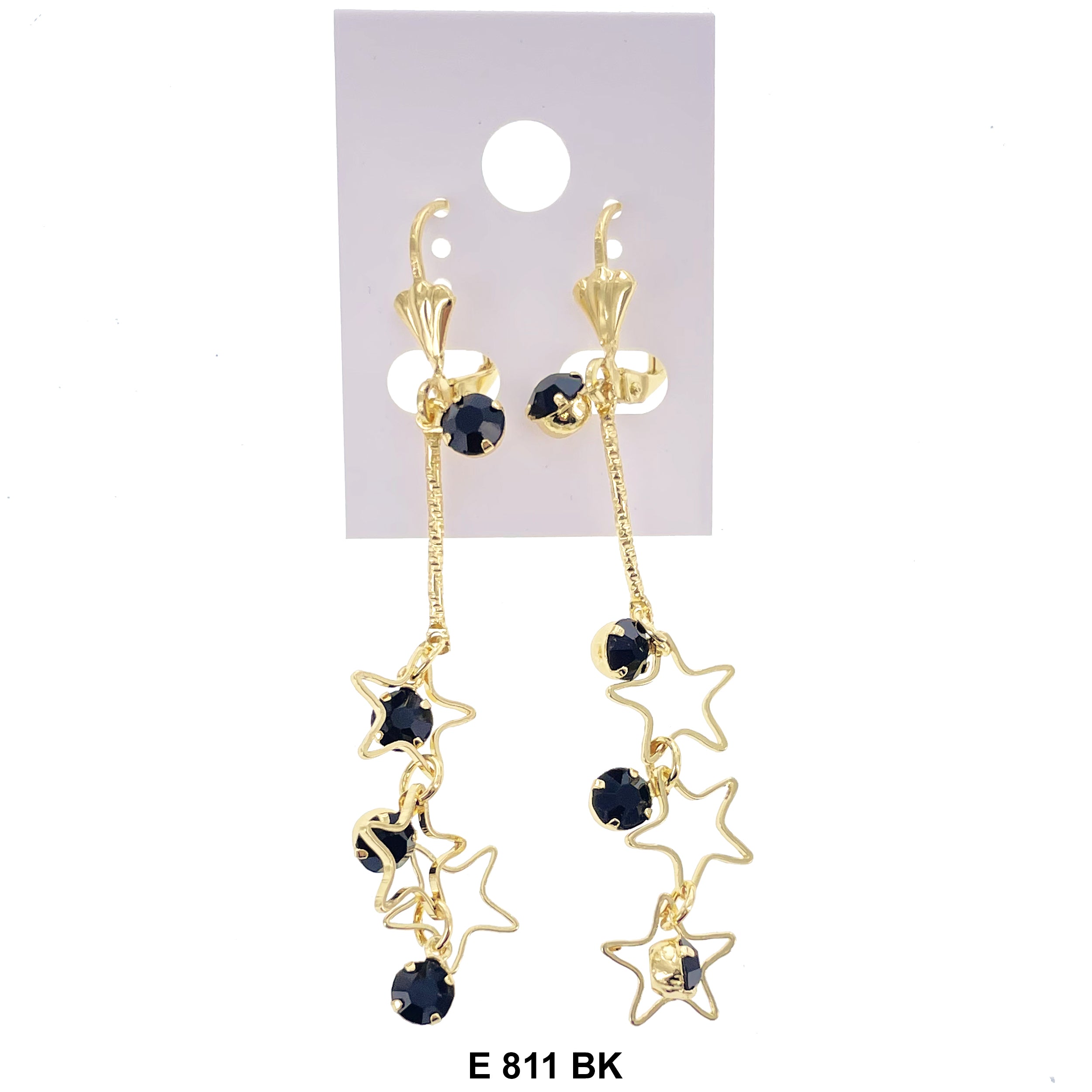 Duck Paw Stars Stone Hanging Earrings E 811 BK