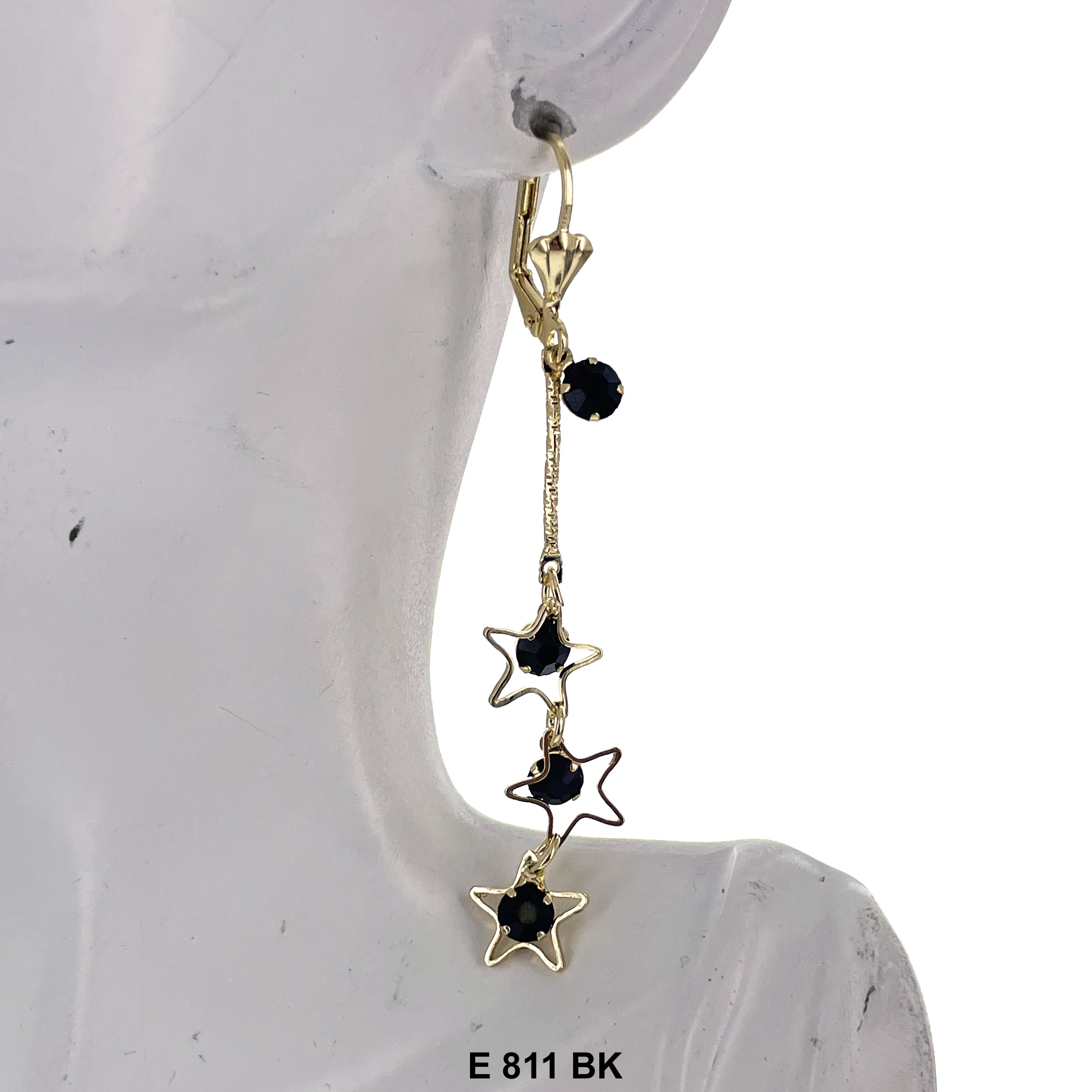 Duck Paw Stars Stone Hanging Earrings E 811 BK