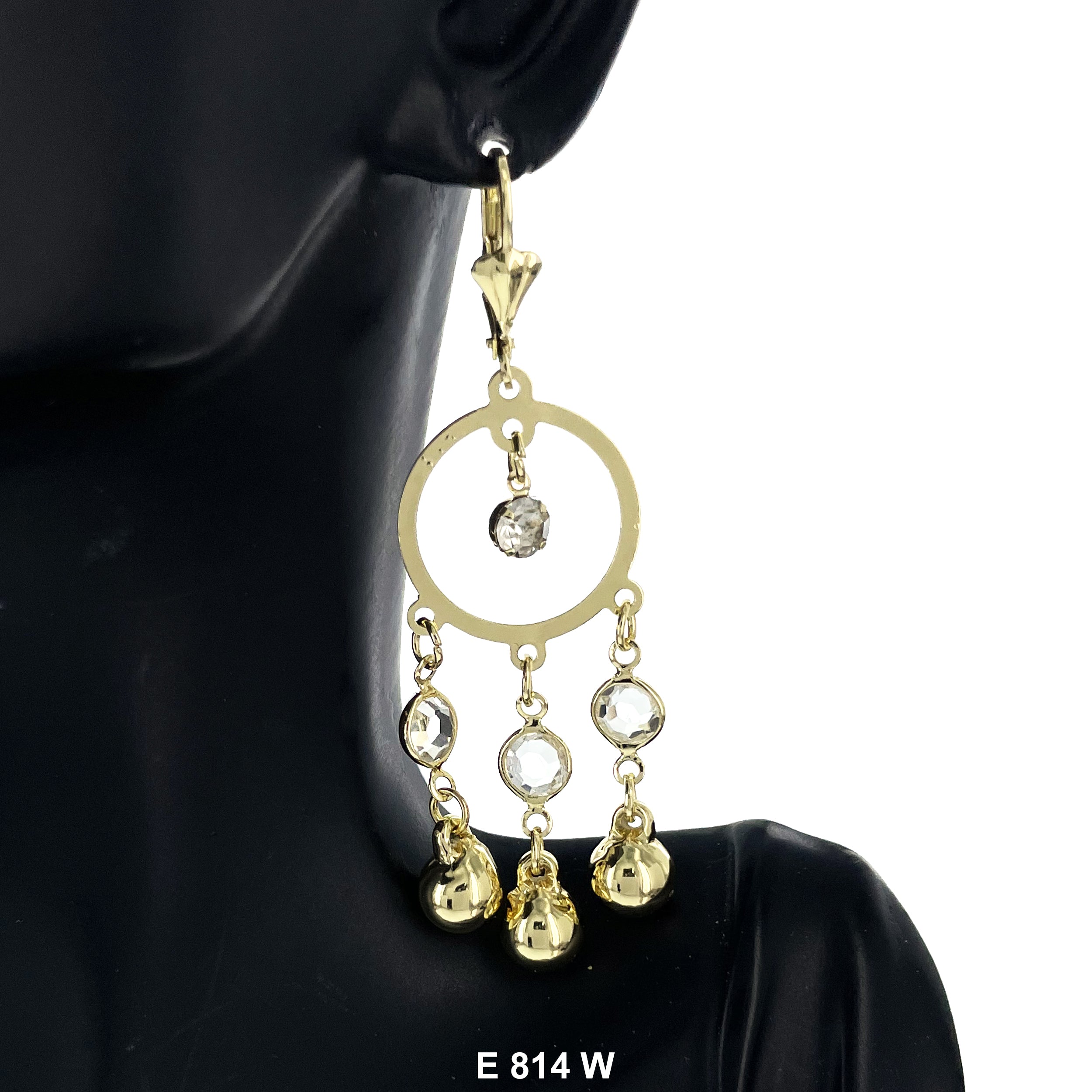 Duck Paw Circle Ball Stones Hanging Earrings E 814 W