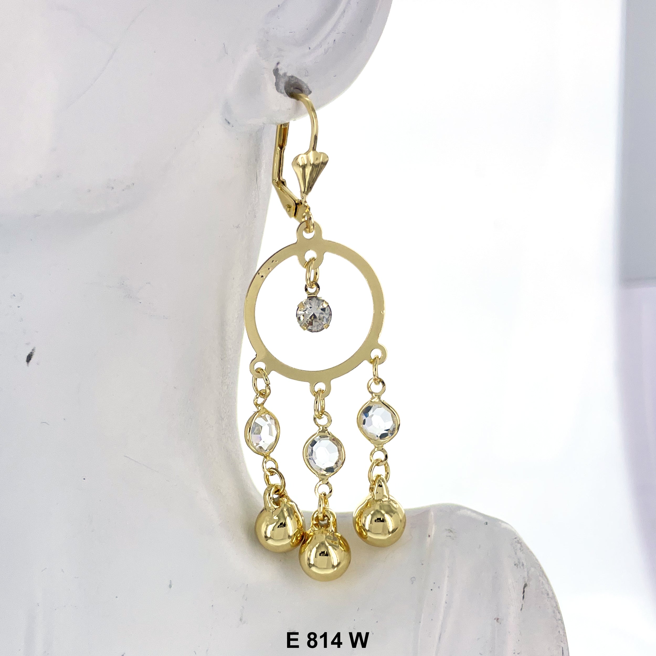 Duck Paw Circle Ball Stones Hanging Earrings E 814 W