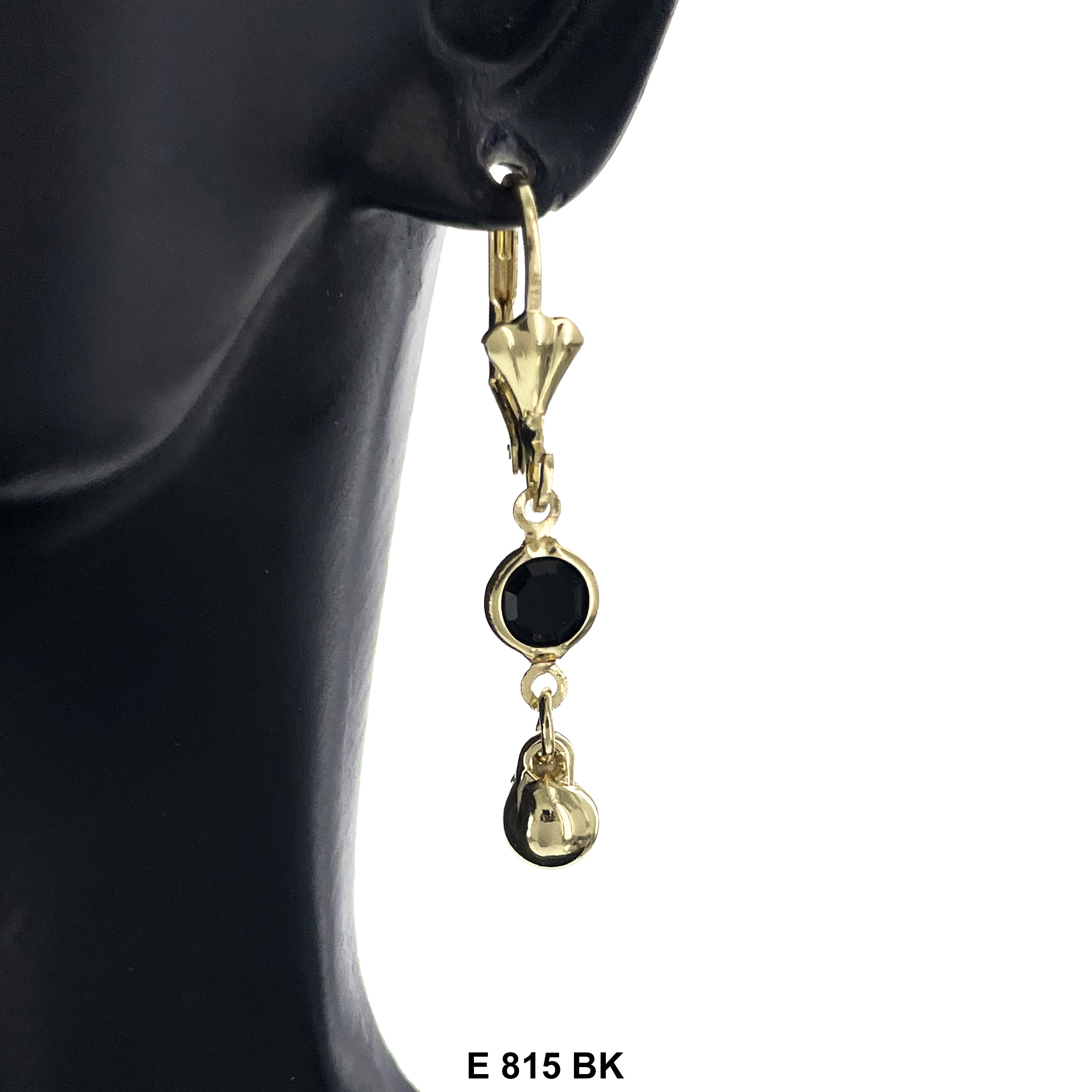 Duck Paw Ball Stone Hanging Earrings E 815 BK