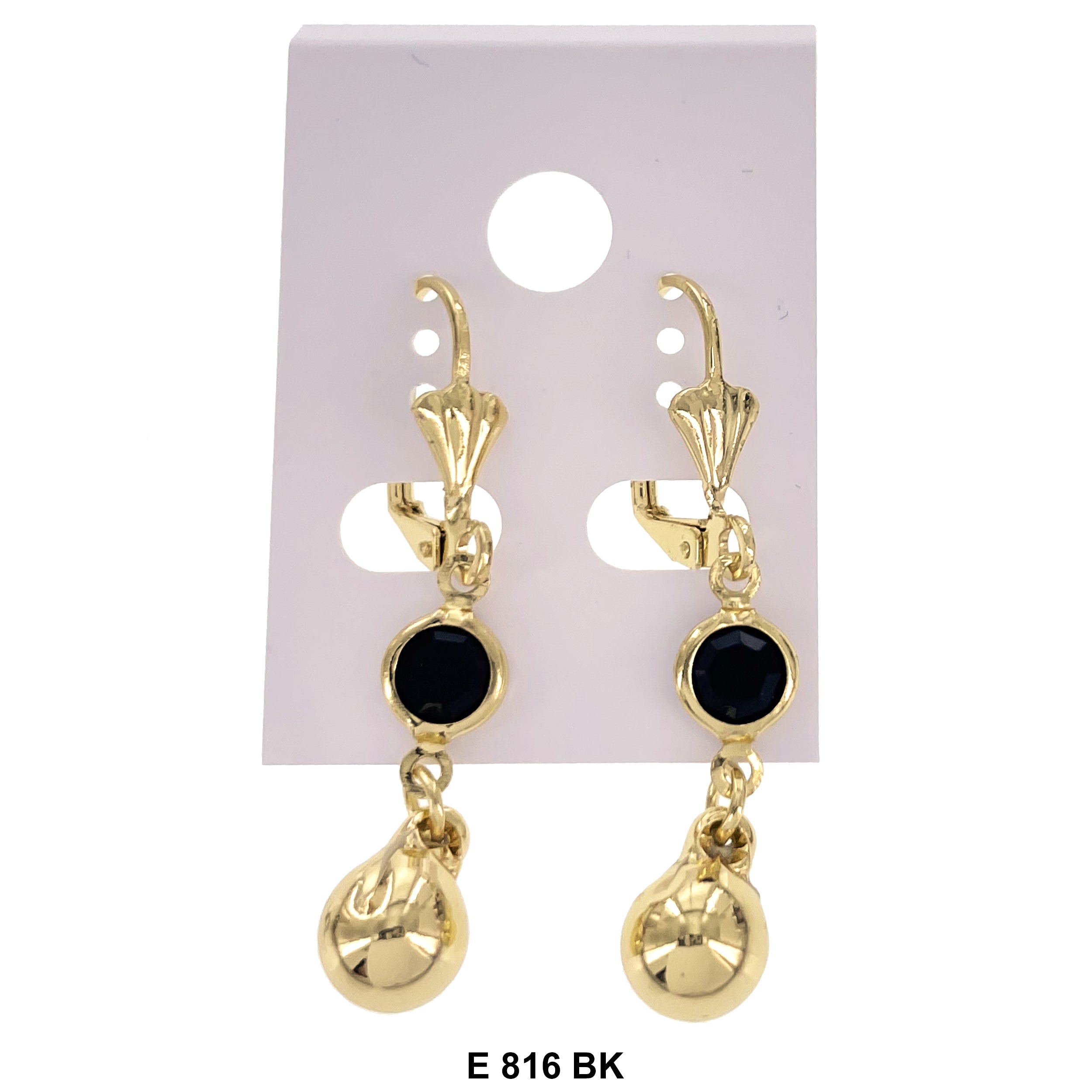 Duck Paw Ball Stone Hanging Earrings E 816 BK