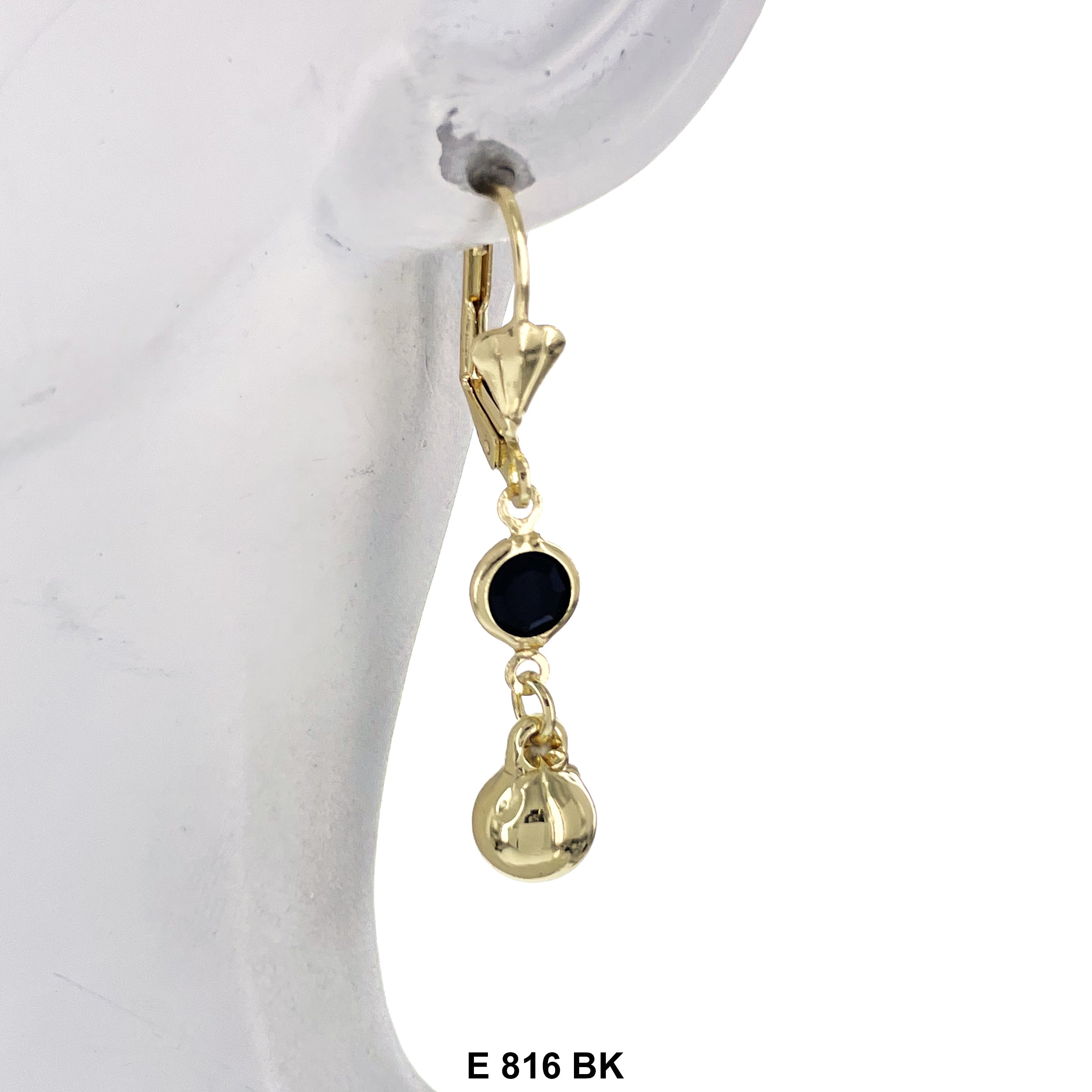 Duck Paw Ball Stone Hanging Earrings E 816 BK