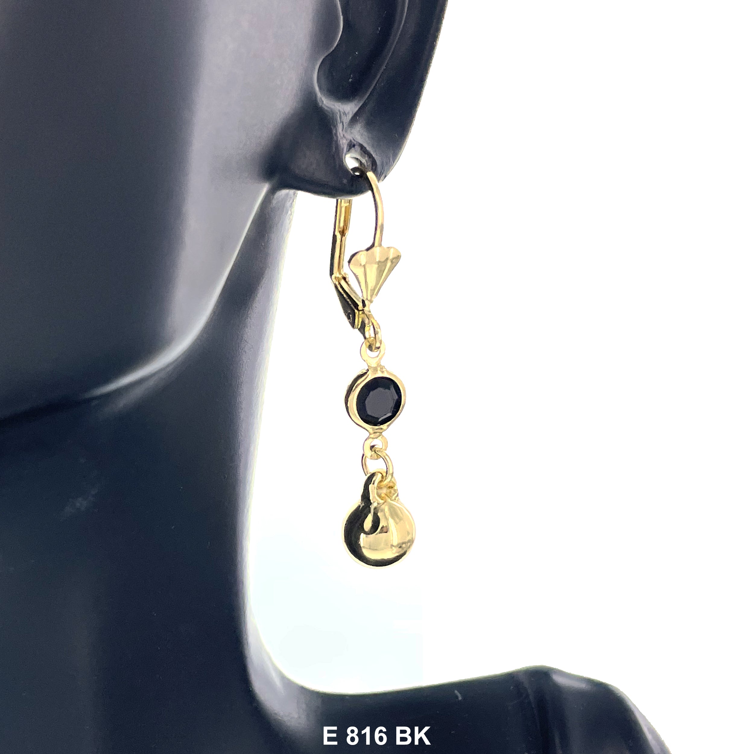 Duck Paw Ball Stone Hanging Earrings E 816 BK