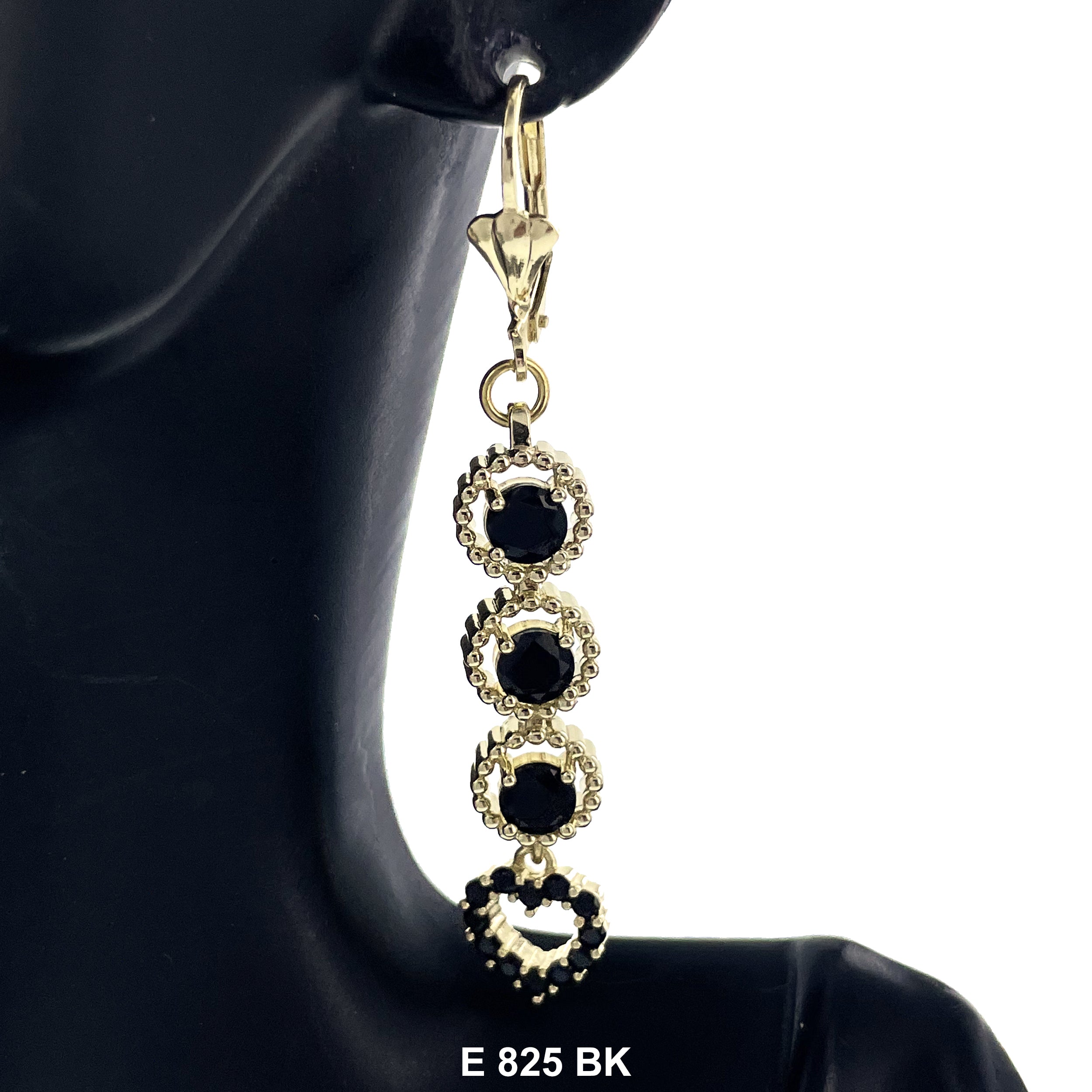 Duck Paw Round Stoned Long Earrings E 825 BK