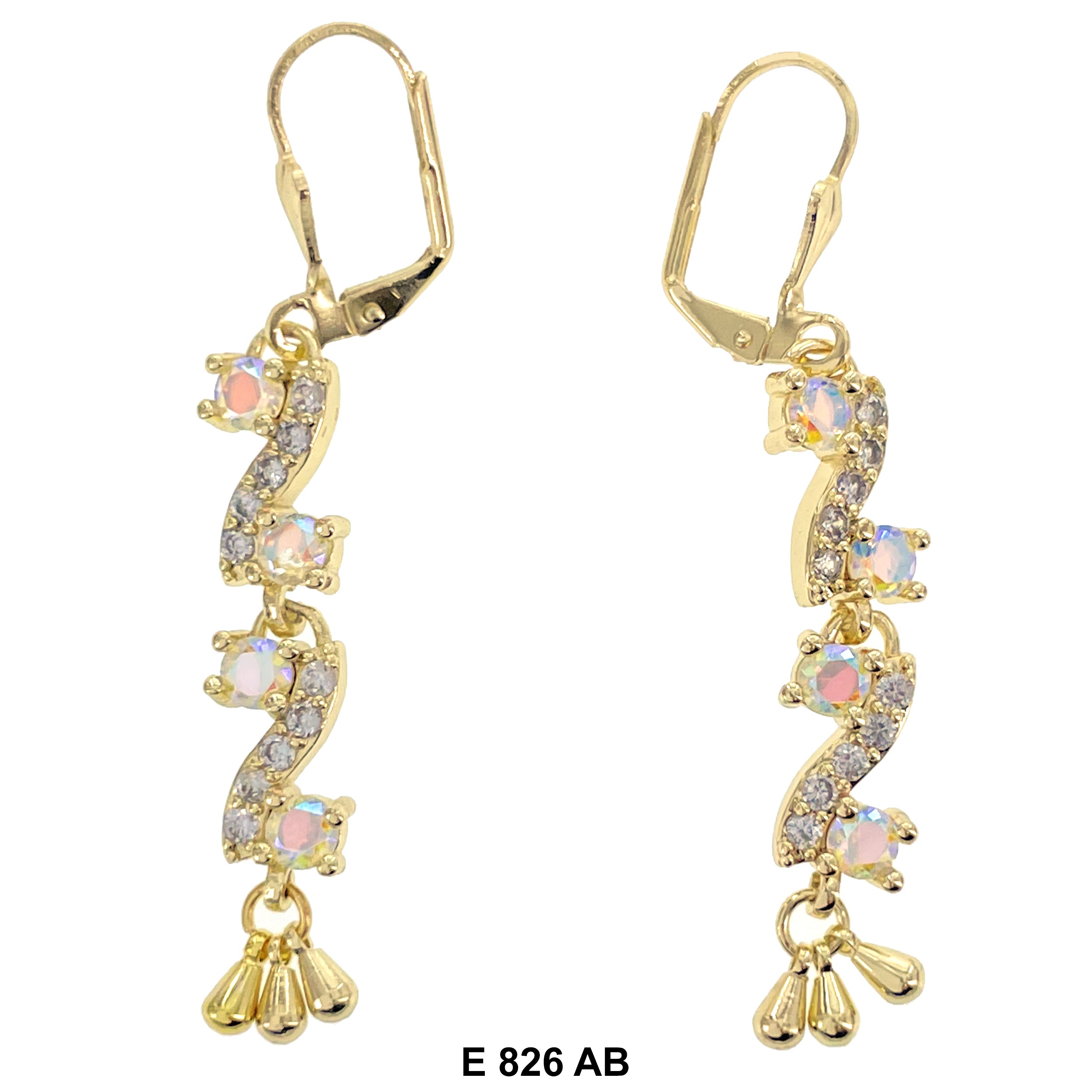 Duck Paw S Shaped Stoned Long Earrings E 826 AB