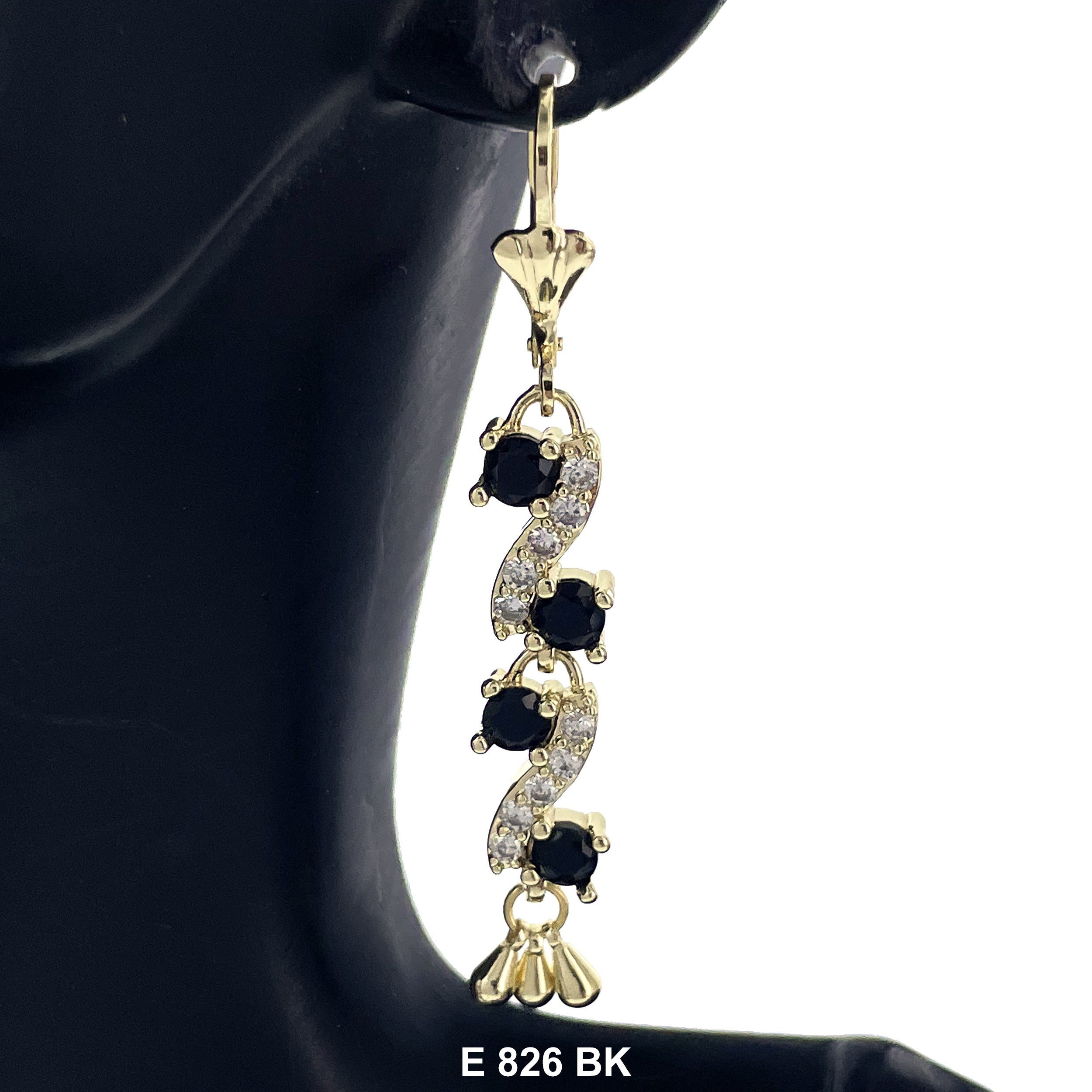 Duck Paw S Shaped Stoned Long Earrings E 826 BK