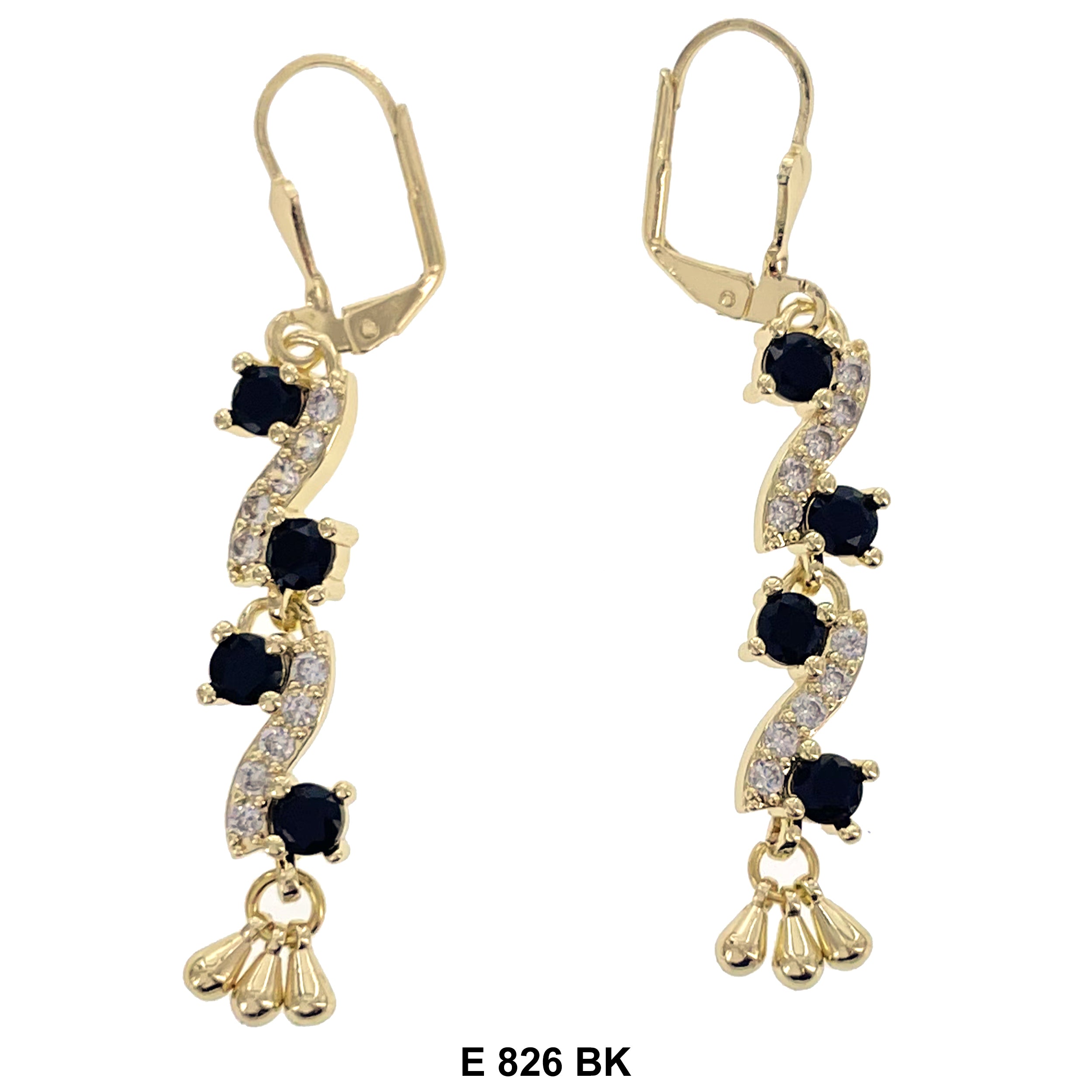 Duck Paw S Shaped Stoned Long Earrings E 826 BK