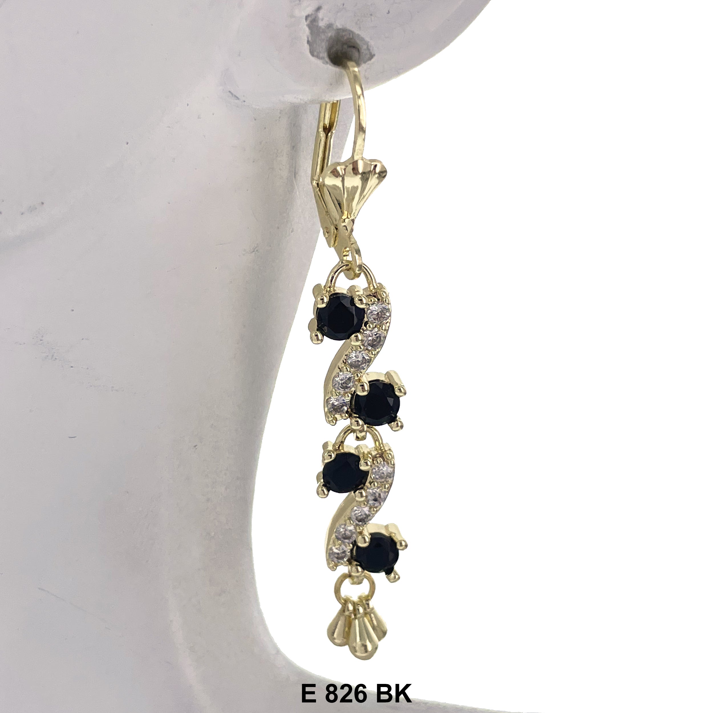 Duck Paw S Shaped Stoned Long Earrings E 826 BK