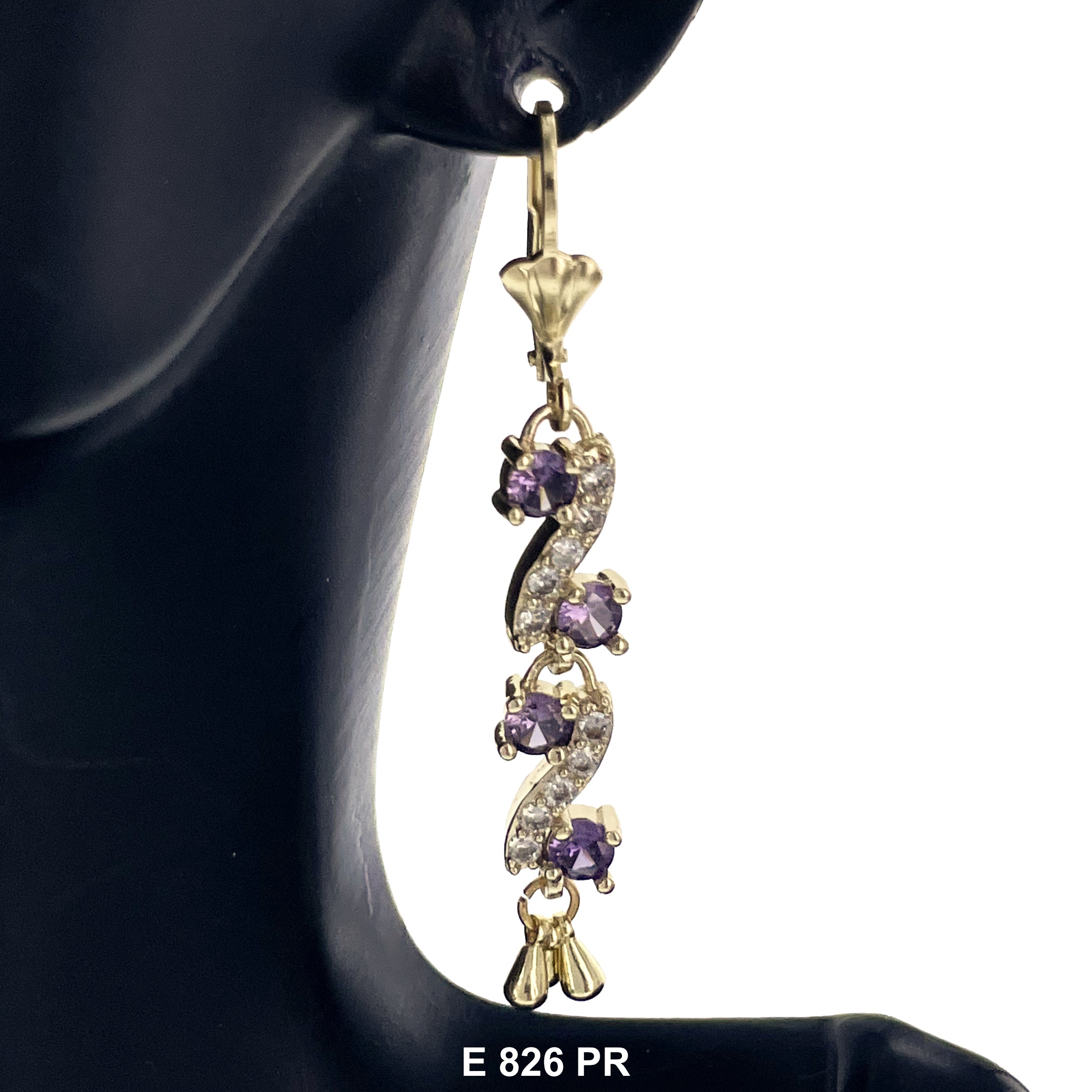 Duck Paw S Shaped Stoned Long Earrings E 826 PR