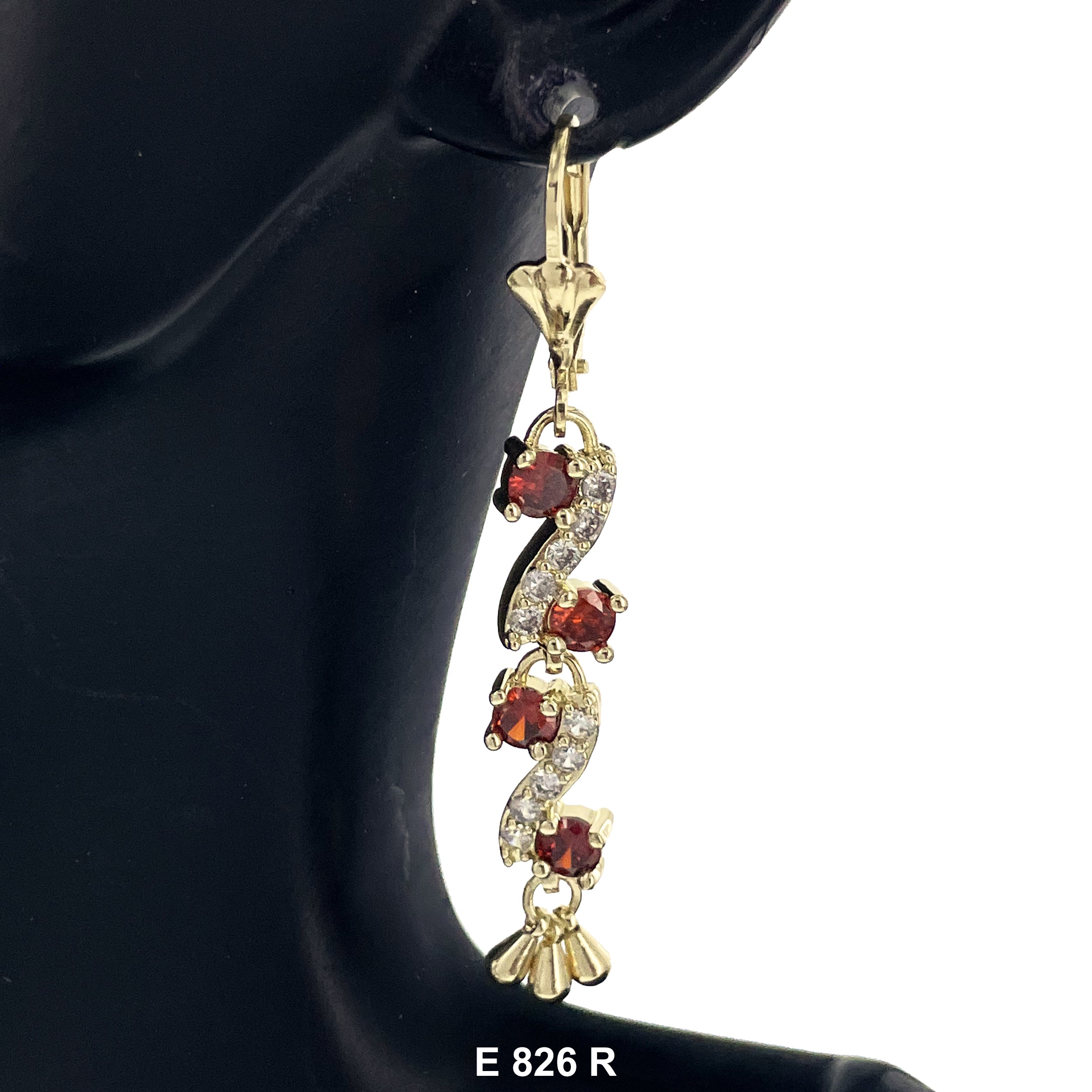 Duck Paw S Shaped Stoned Long Earrings E 826 R