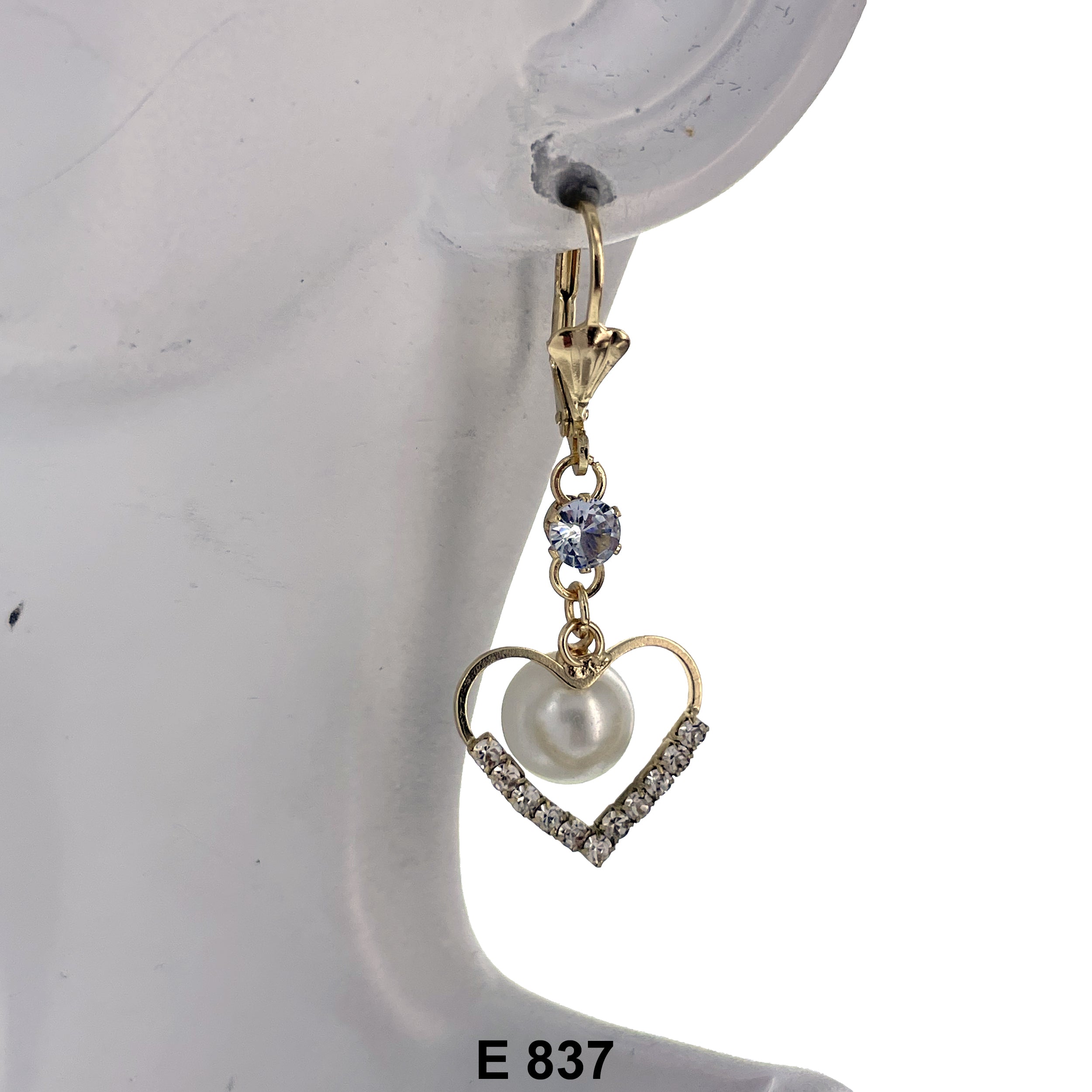 Duck Paw Faux Pearl Heart Stoned Earring E 837