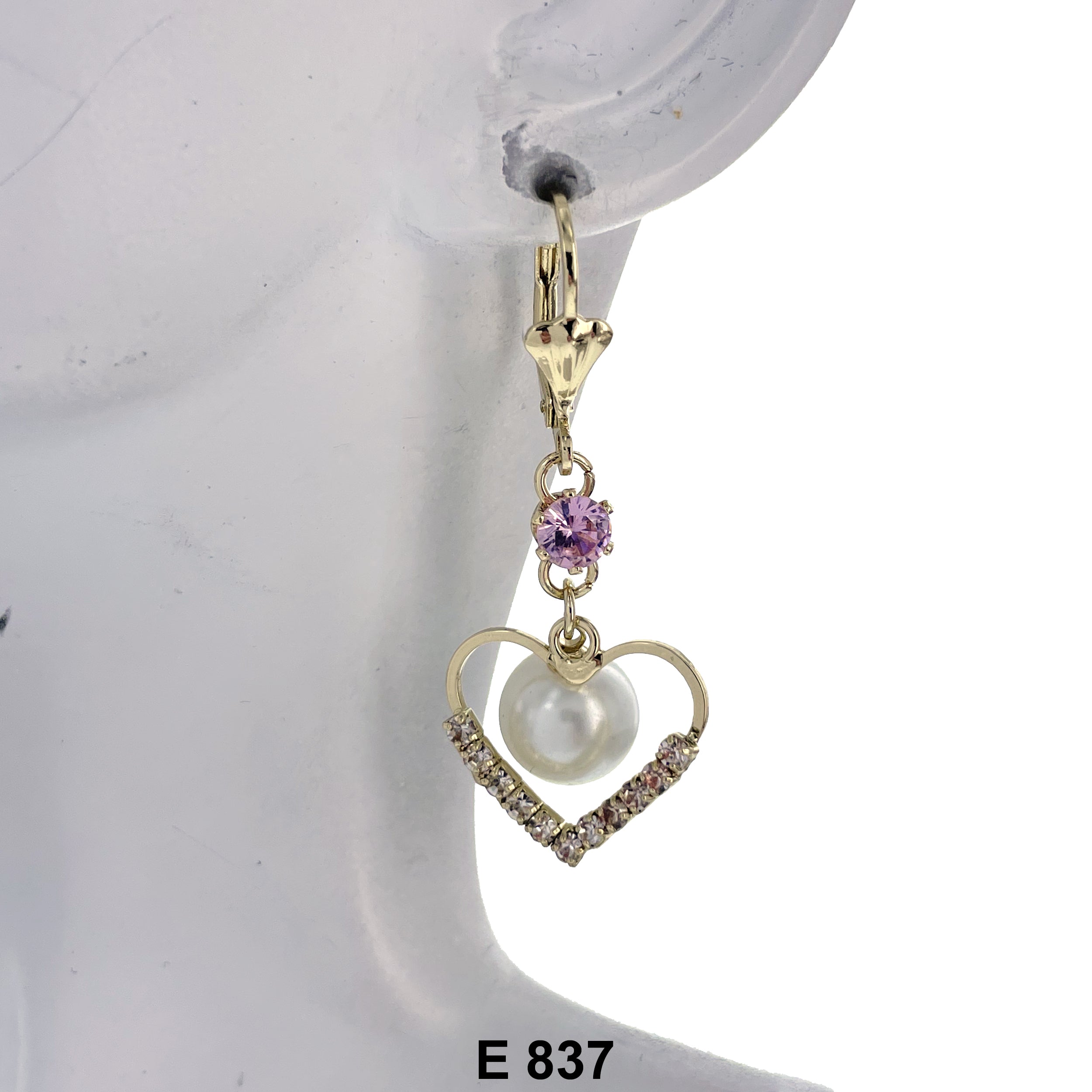 Duck Paw Faux Pearl Heart Stoned Earring E 837