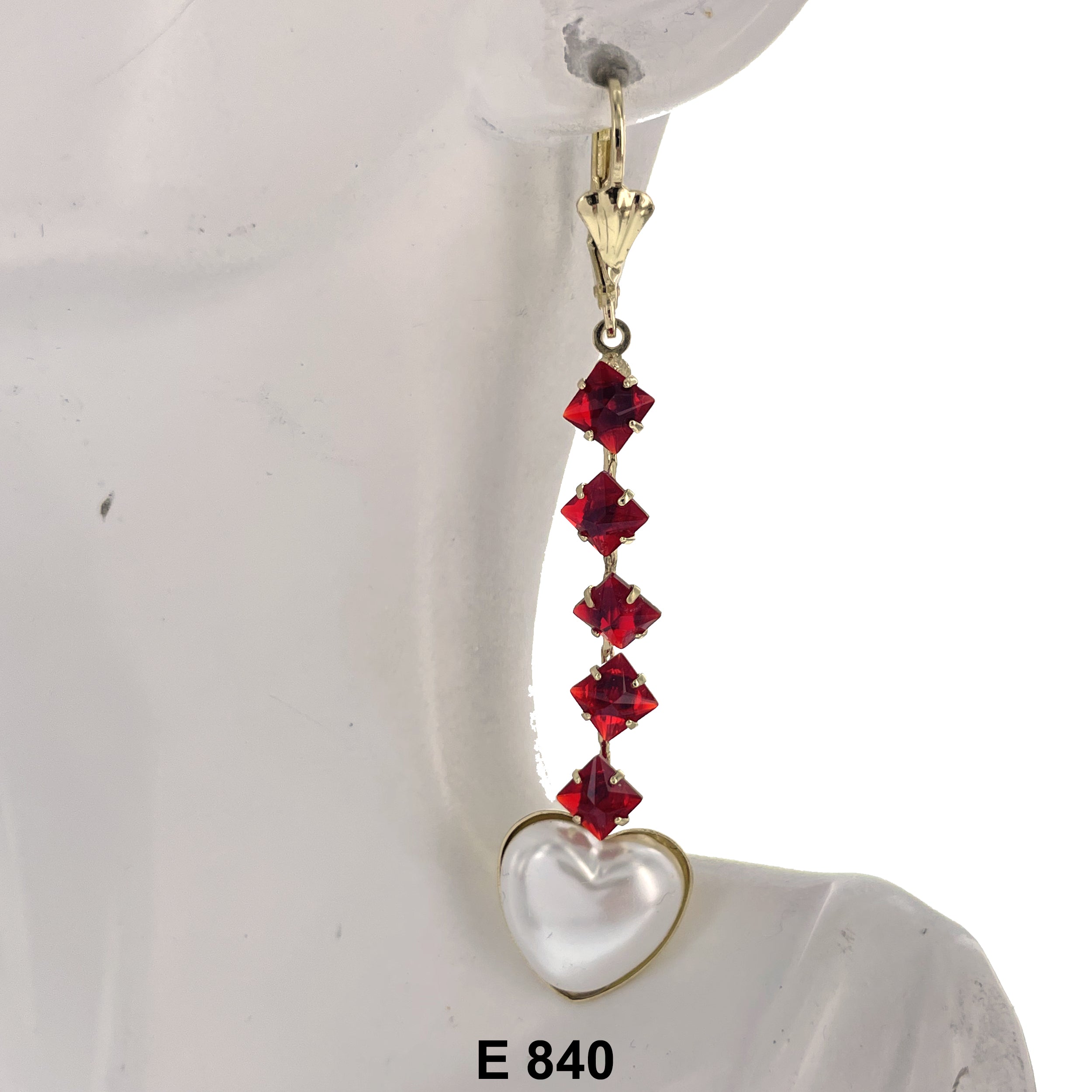 Duck Paw Heart Faux Pearl Stoned Long Earring E 840