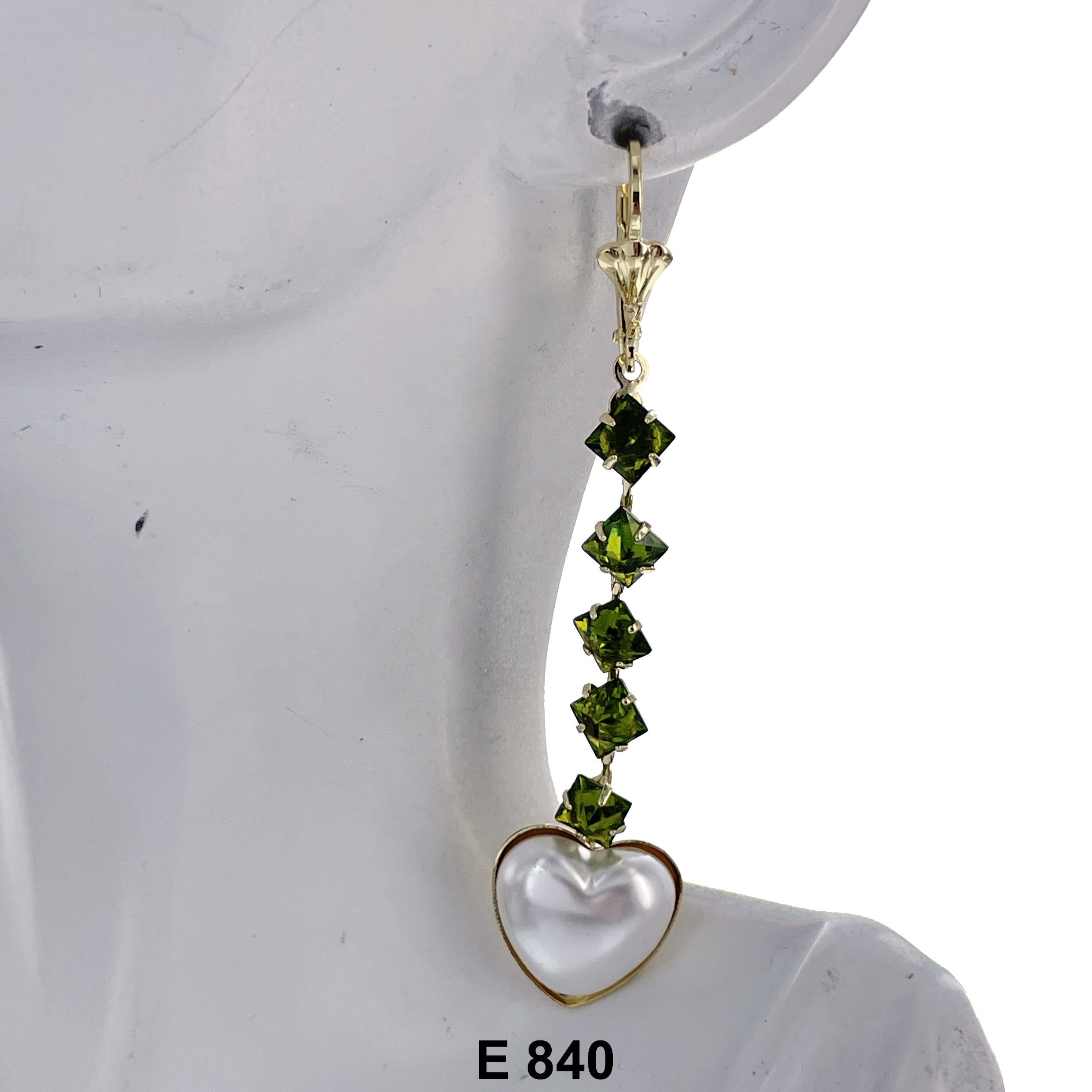 Duck Paw Heart Faux Pearl Stoned Long Earring E 840