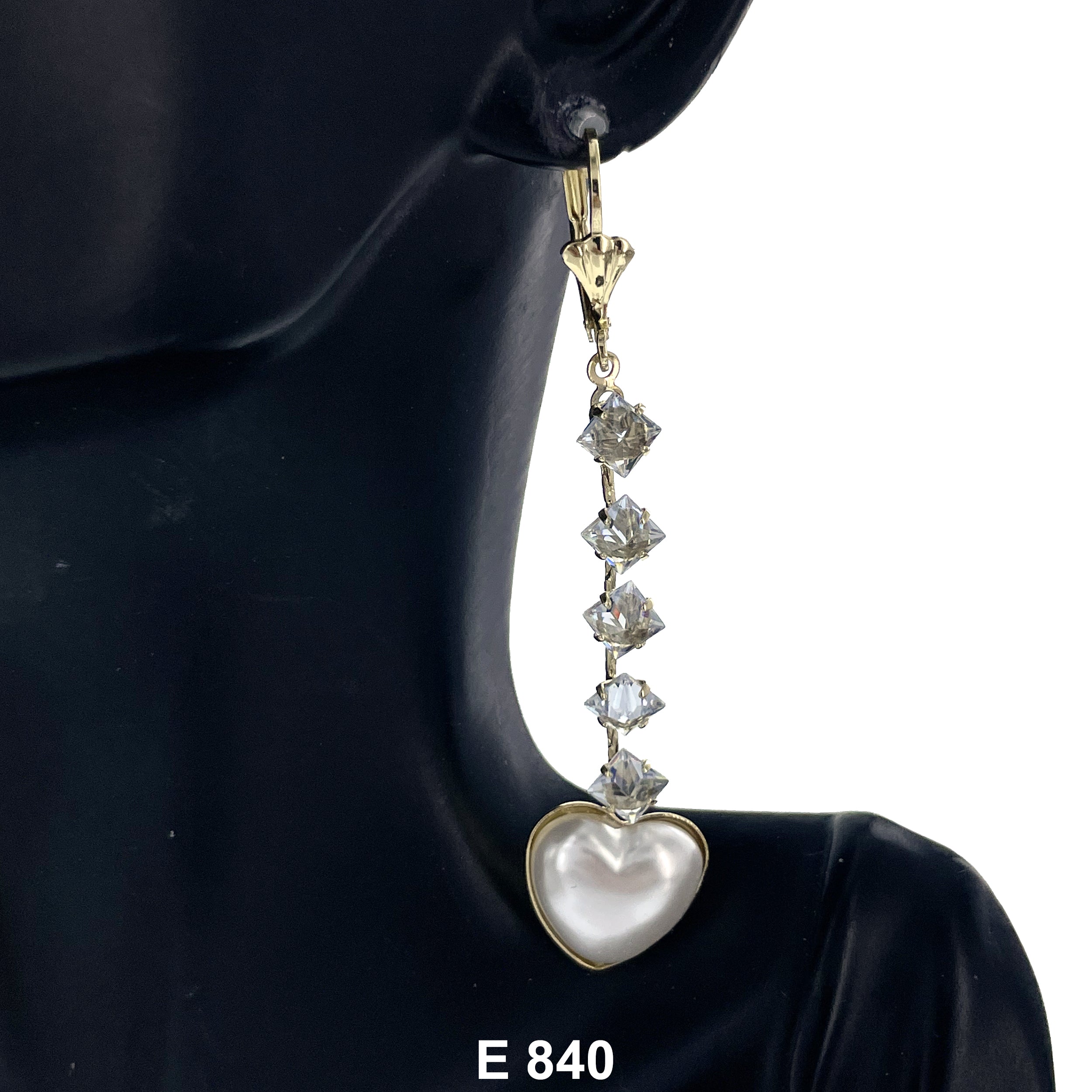 Duck Paw Heart Faux Pearl Stoned Long Earring E 840