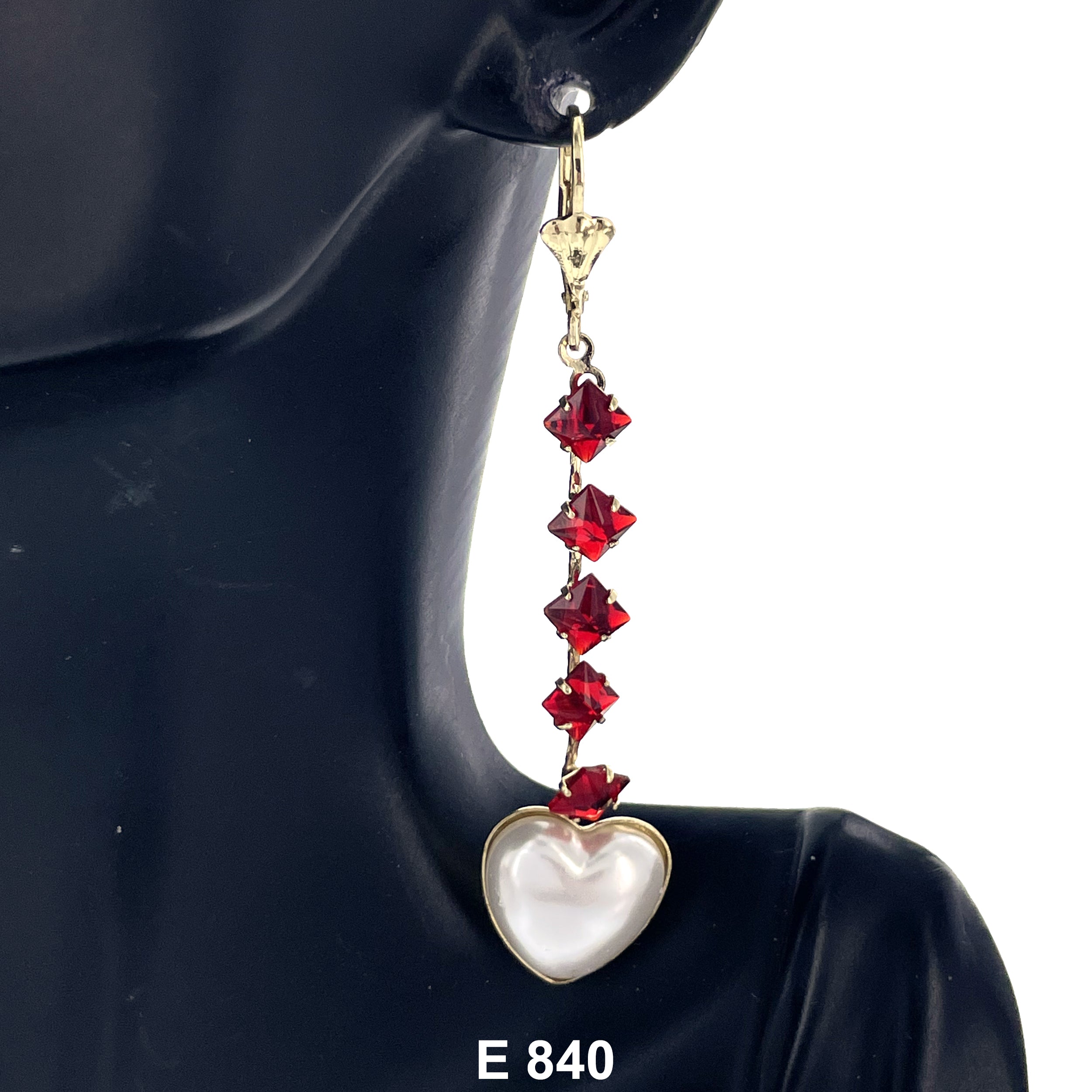 Duck Paw Heart Faux Pearl Stoned Long Earring E 840