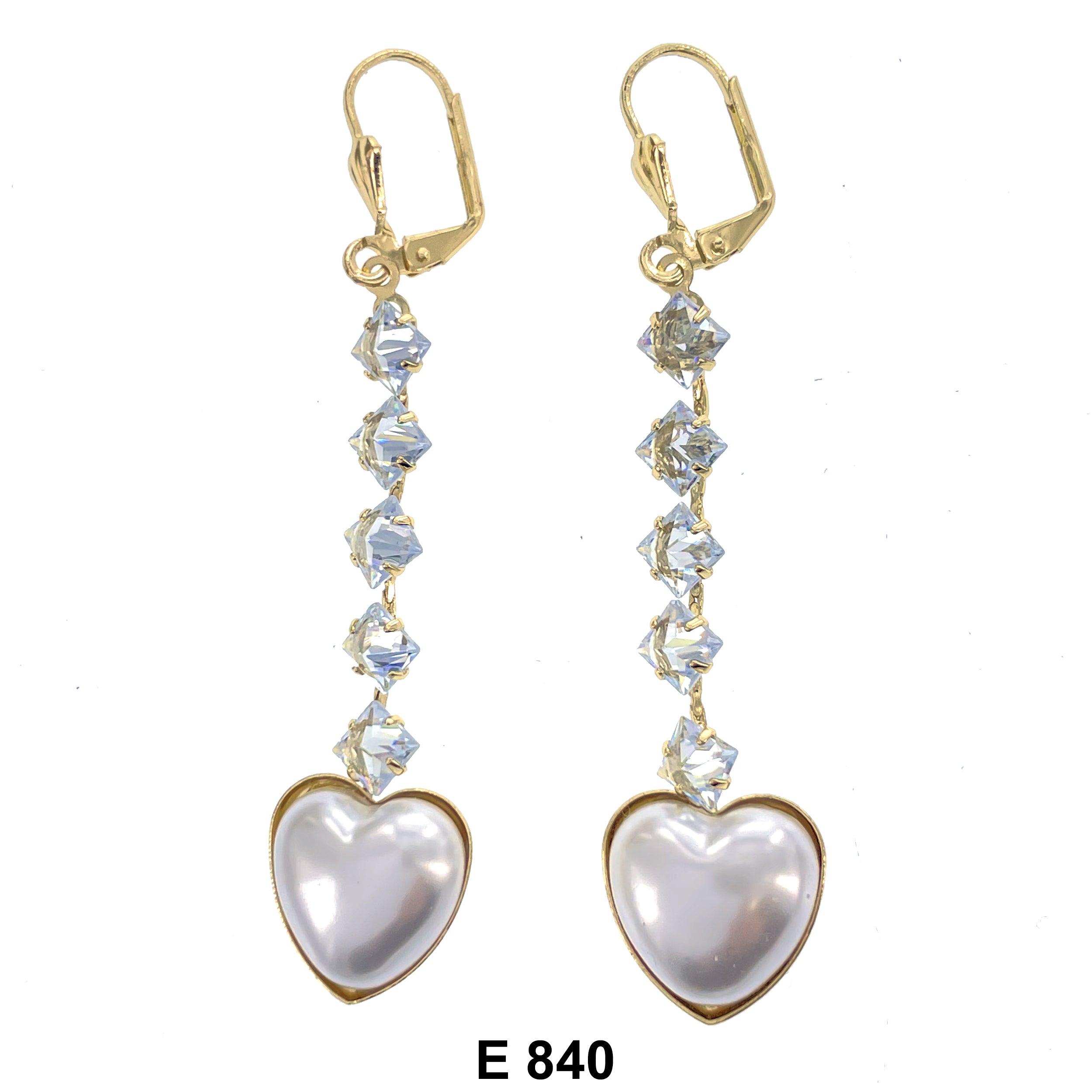 Duck Paw Heart Faux Pearl Stoned Long Earring E 840