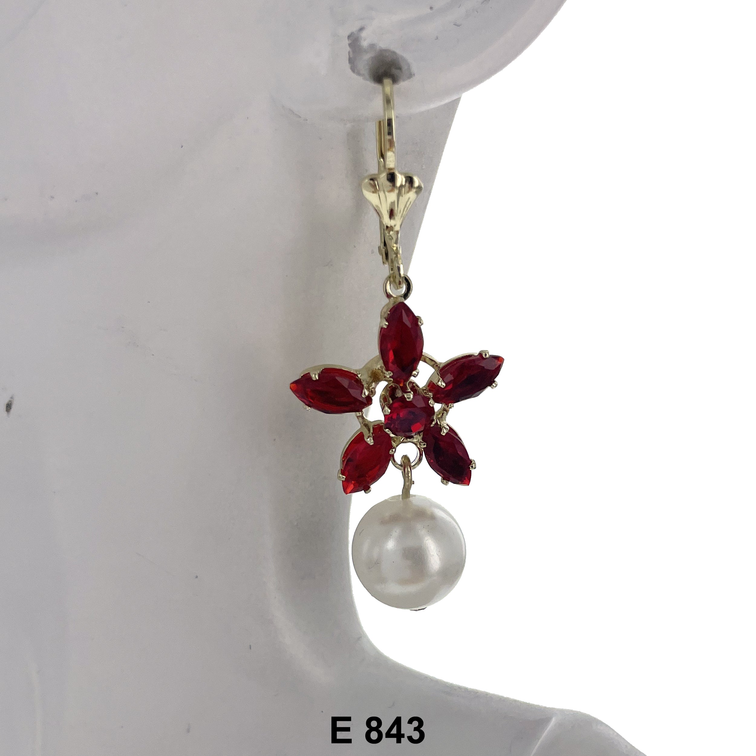 Duck Paw Flower Faux Pearl Stoned Earring E 843