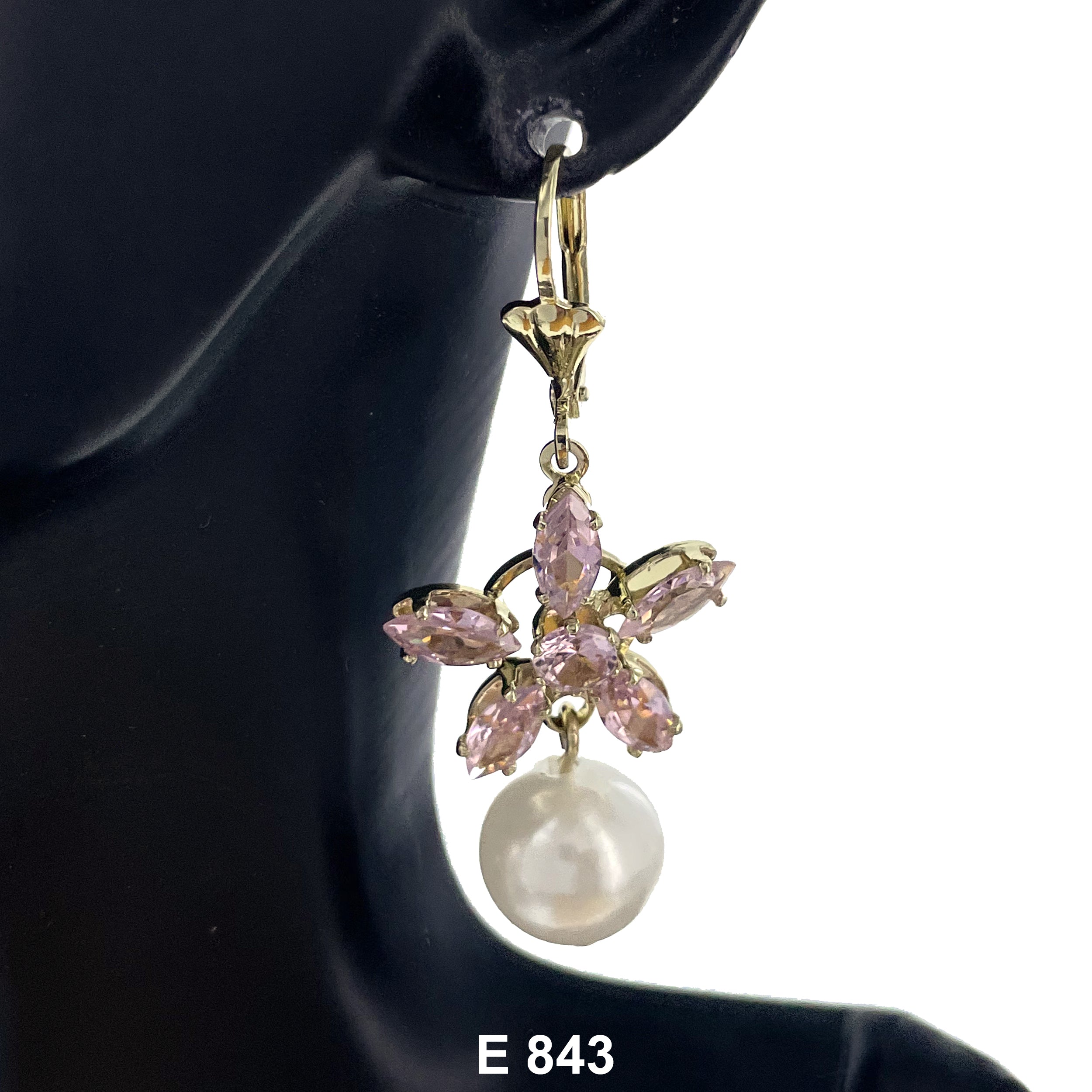 Duck Paw Flower Faux Pearl Stoned Earring E 843