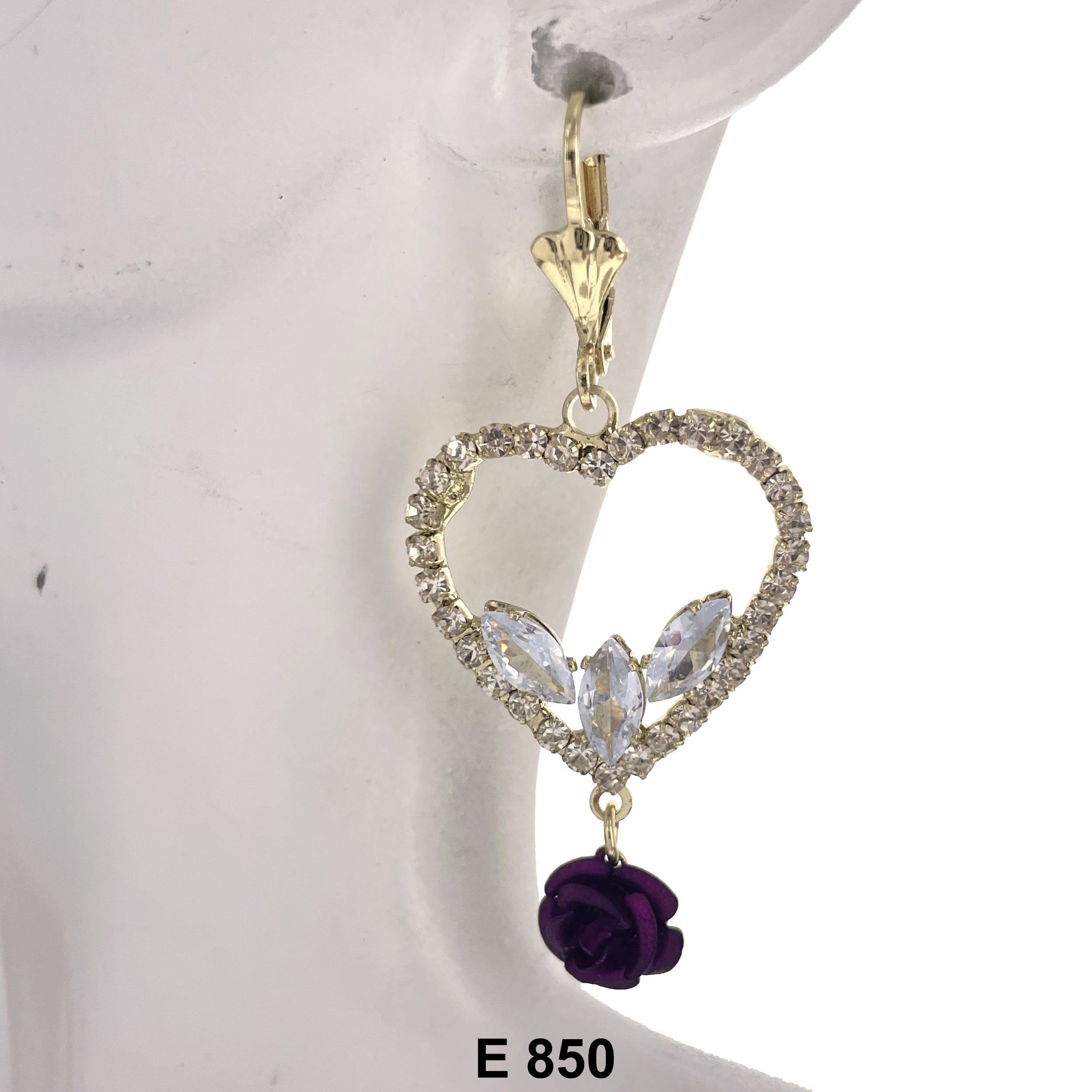 Duck Paw Rose Flower Heart Stoned Earring E 850