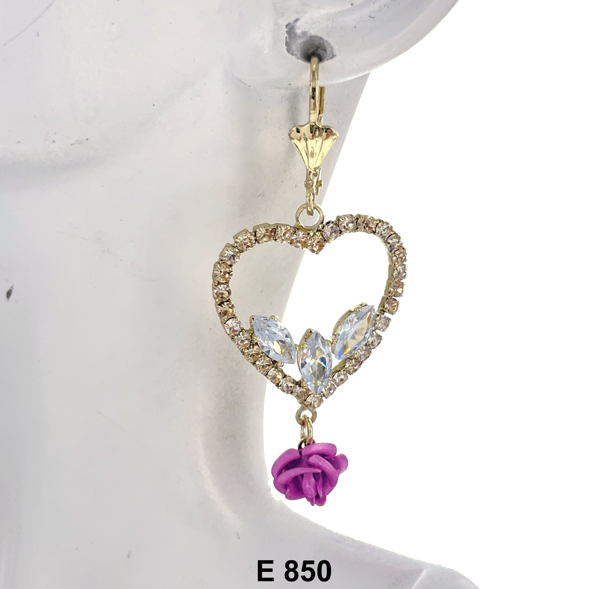 Duck Paw Rose Flower Heart Stoned Earring E 850