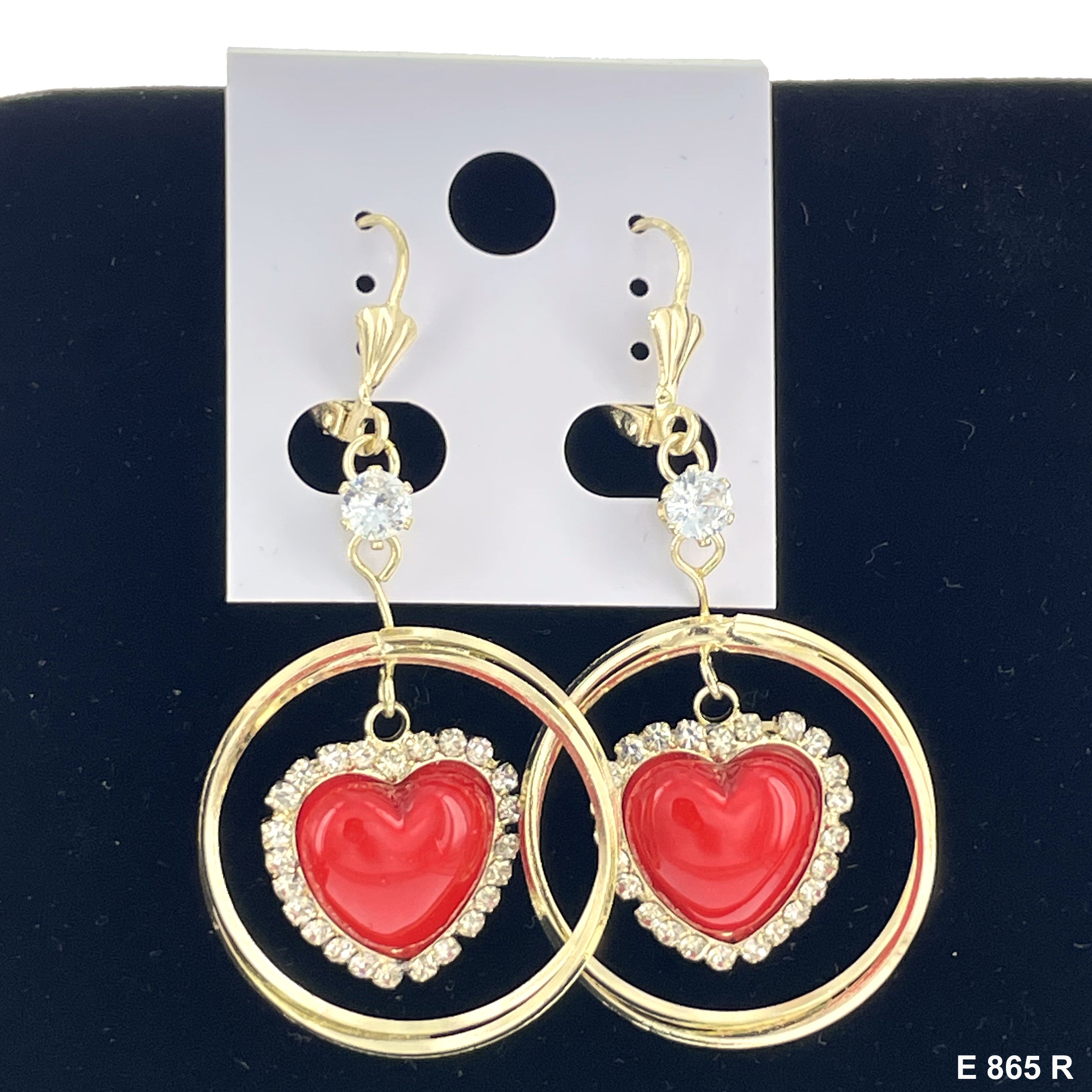 Duck Paw Stoned Dangle Heart Earrings E 865 R