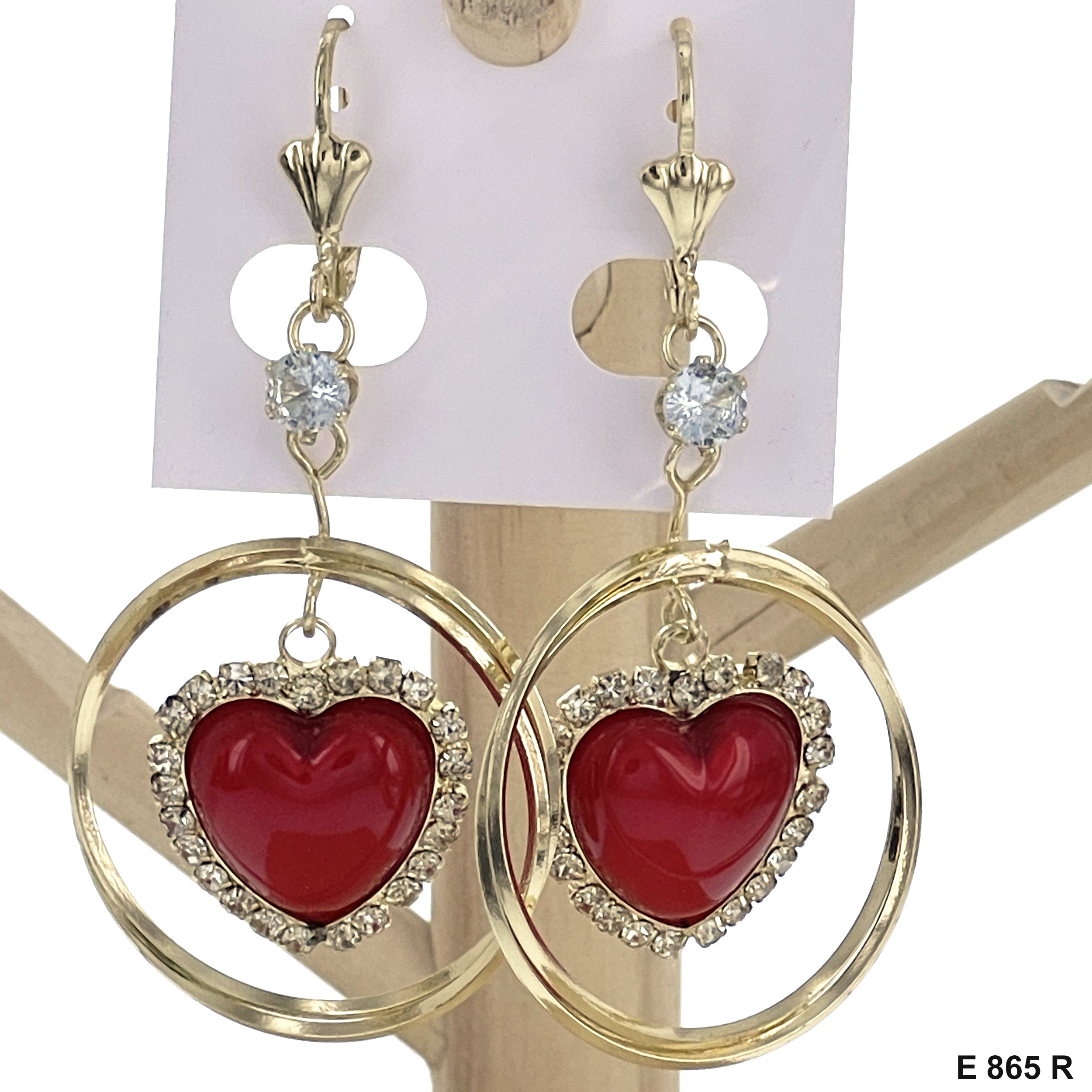 Duck Paw Stoned Dangle Heart Earrings E 865 R