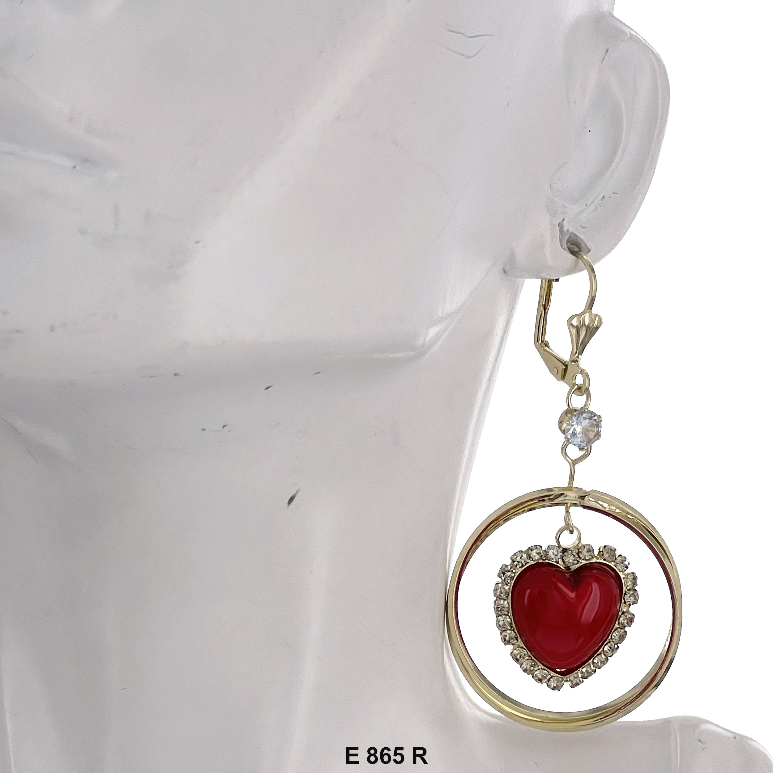 Duck Paw Stoned Dangle Heart Earrings E 865 R