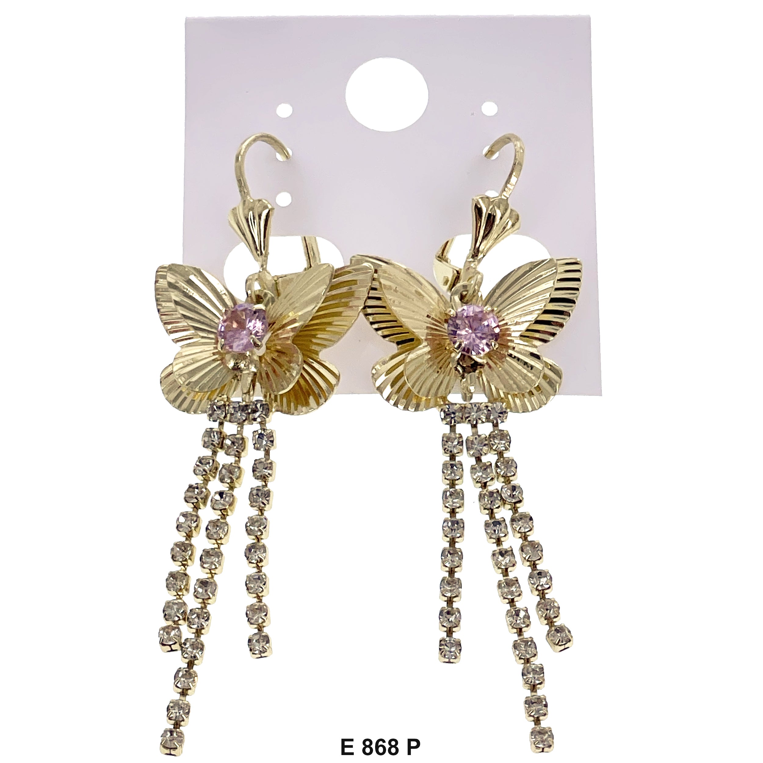 Duck Paw Stoned Butterfly Hanging Earrings E 868 P