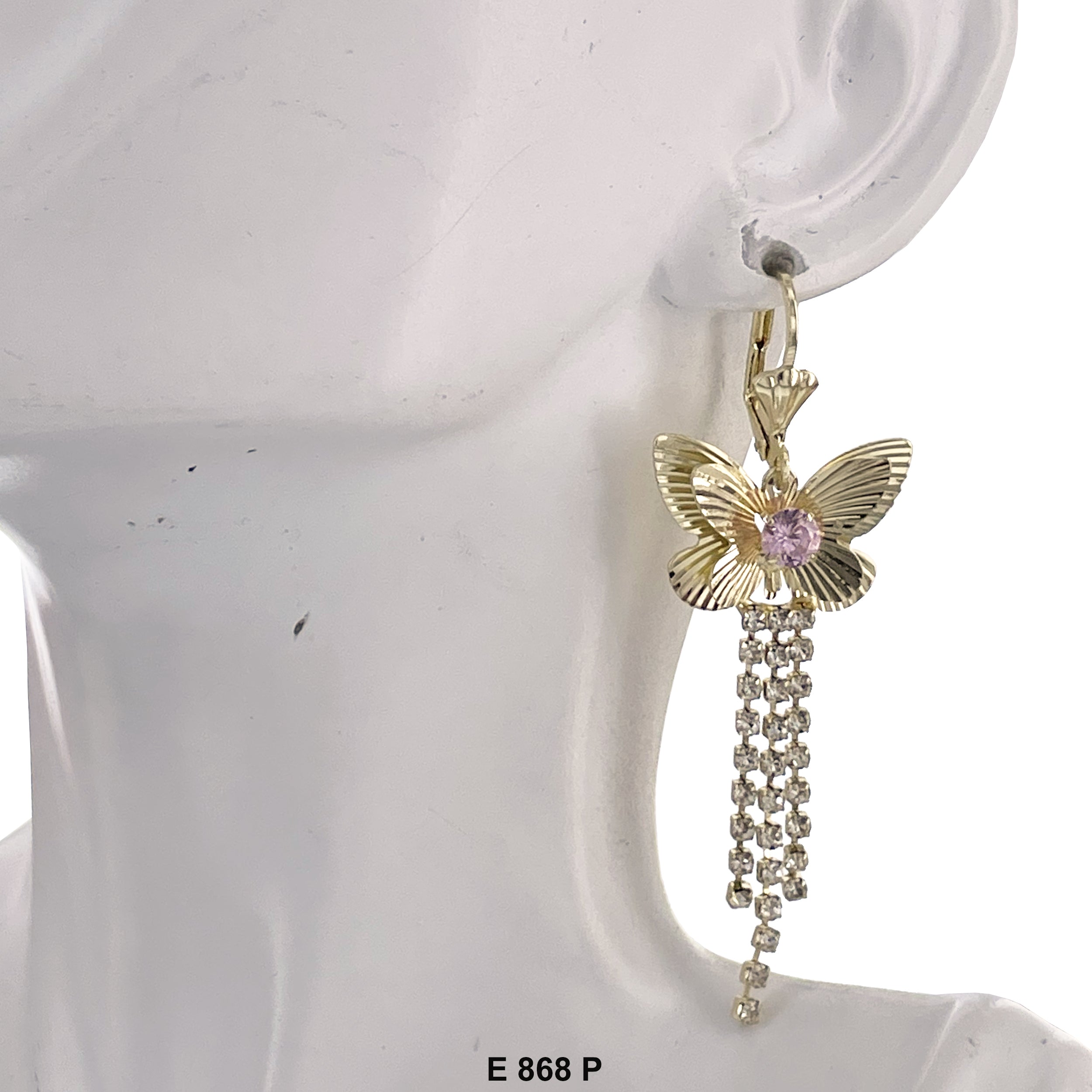 Duck Paw Stoned Butterfly Hanging Earrings E 868 P