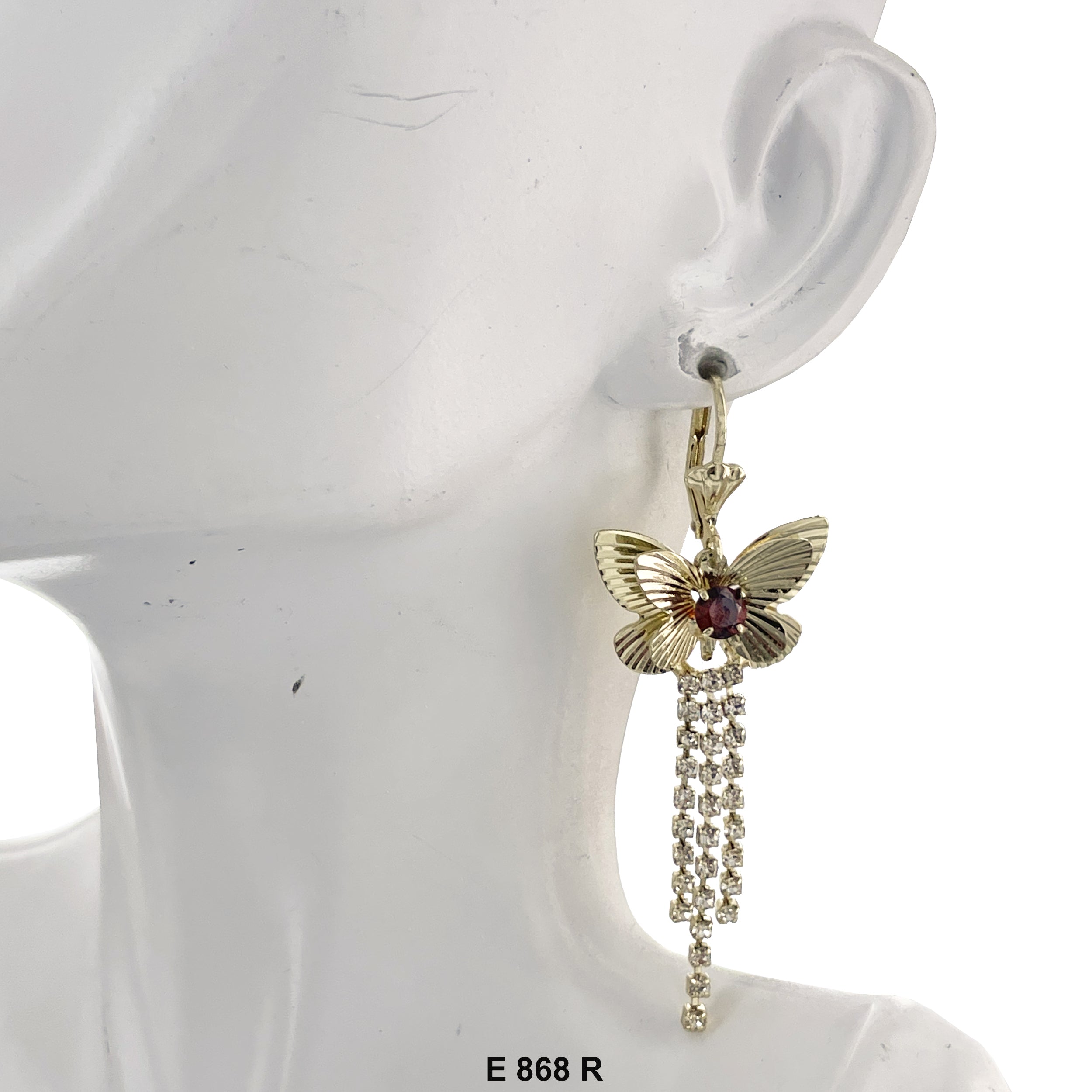 Duck Paw Stoned Butterfly Hanging Earrings E 868 R