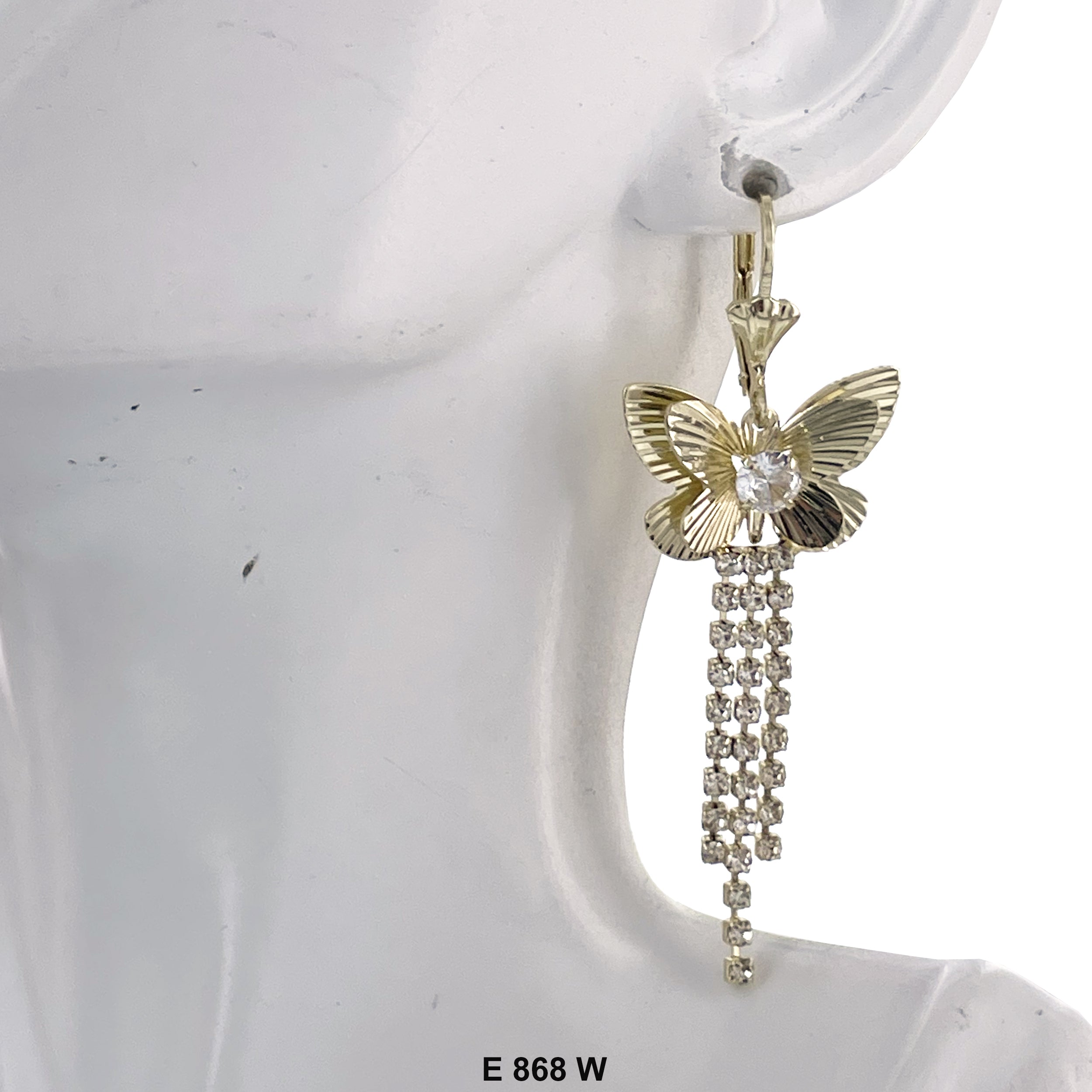 Duck Paw Stoned Butterfly Hanging Earrings E 868 W