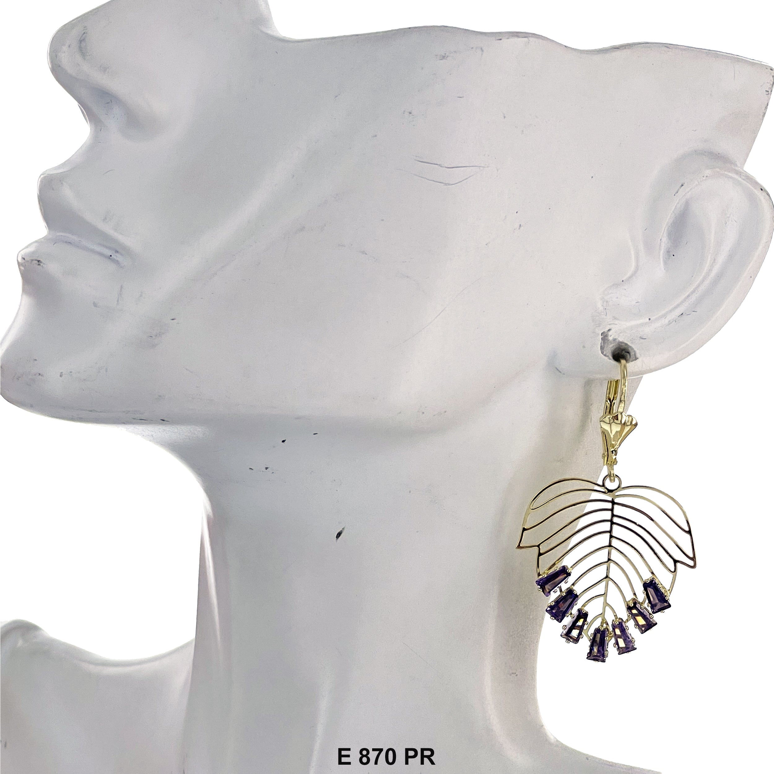 Duck Paw Stoned Leaf Dangling Earrings E 870 PR