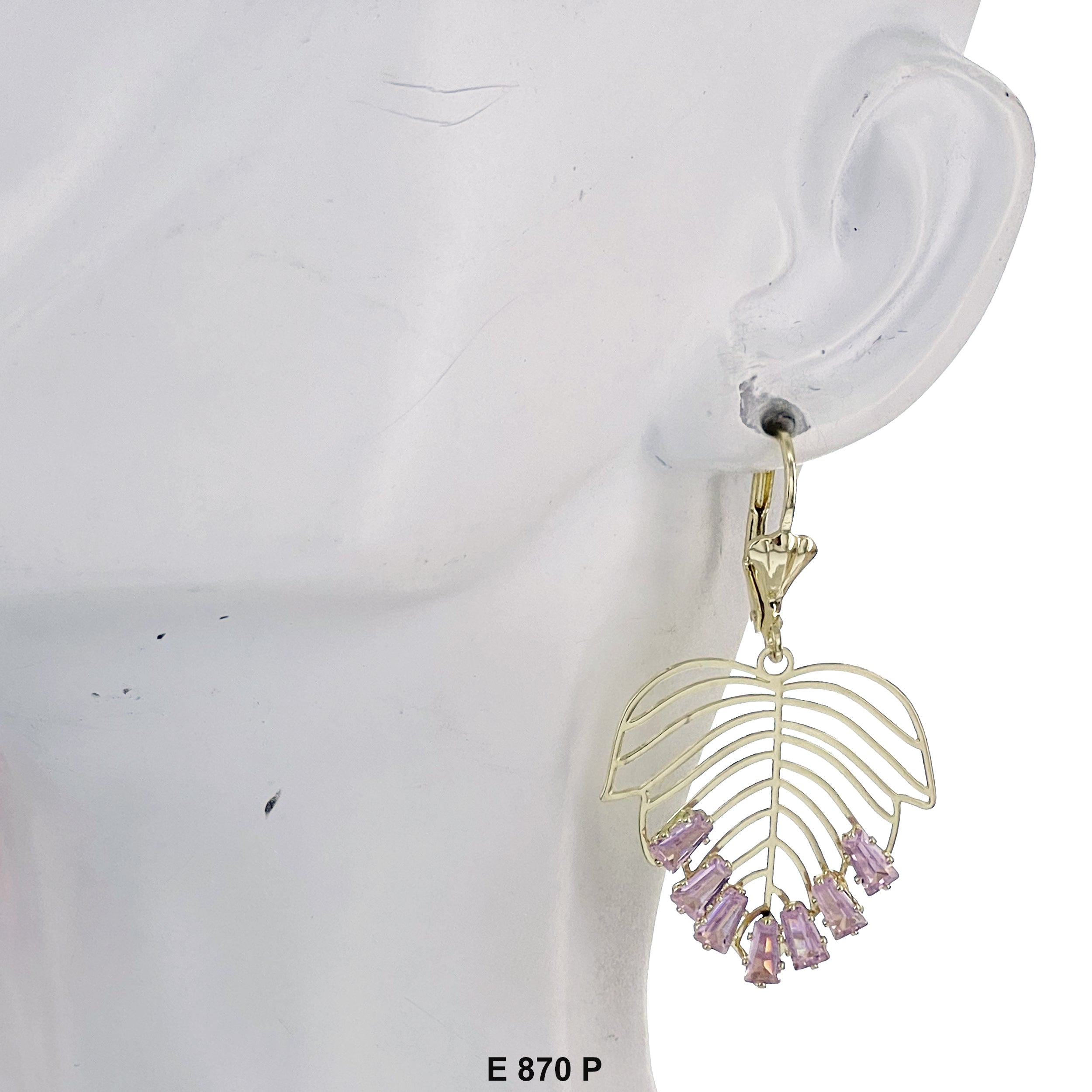 Duck Paw Stoned Leaf Dangling Earrings E 870 P